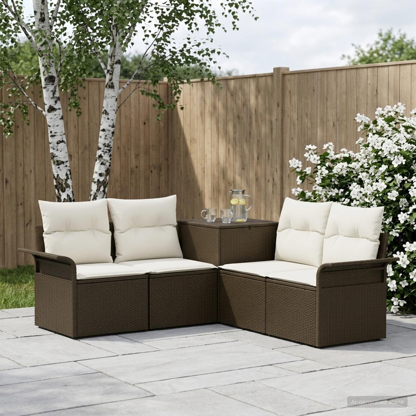 vidaXL Σετ Καναπέ 5 τμχ. Καφέ και Κρέμα Λευκό 187,5 x 187,5 x 85 εκ