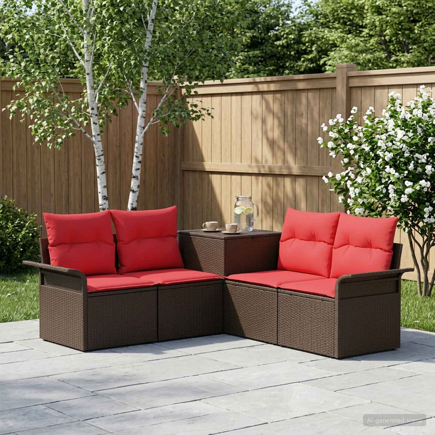 vidaXL Σετ Καναπέ 5 τμχ. Καφέ και Κόκκινο 187,5 x 187,5 x 85 εκ