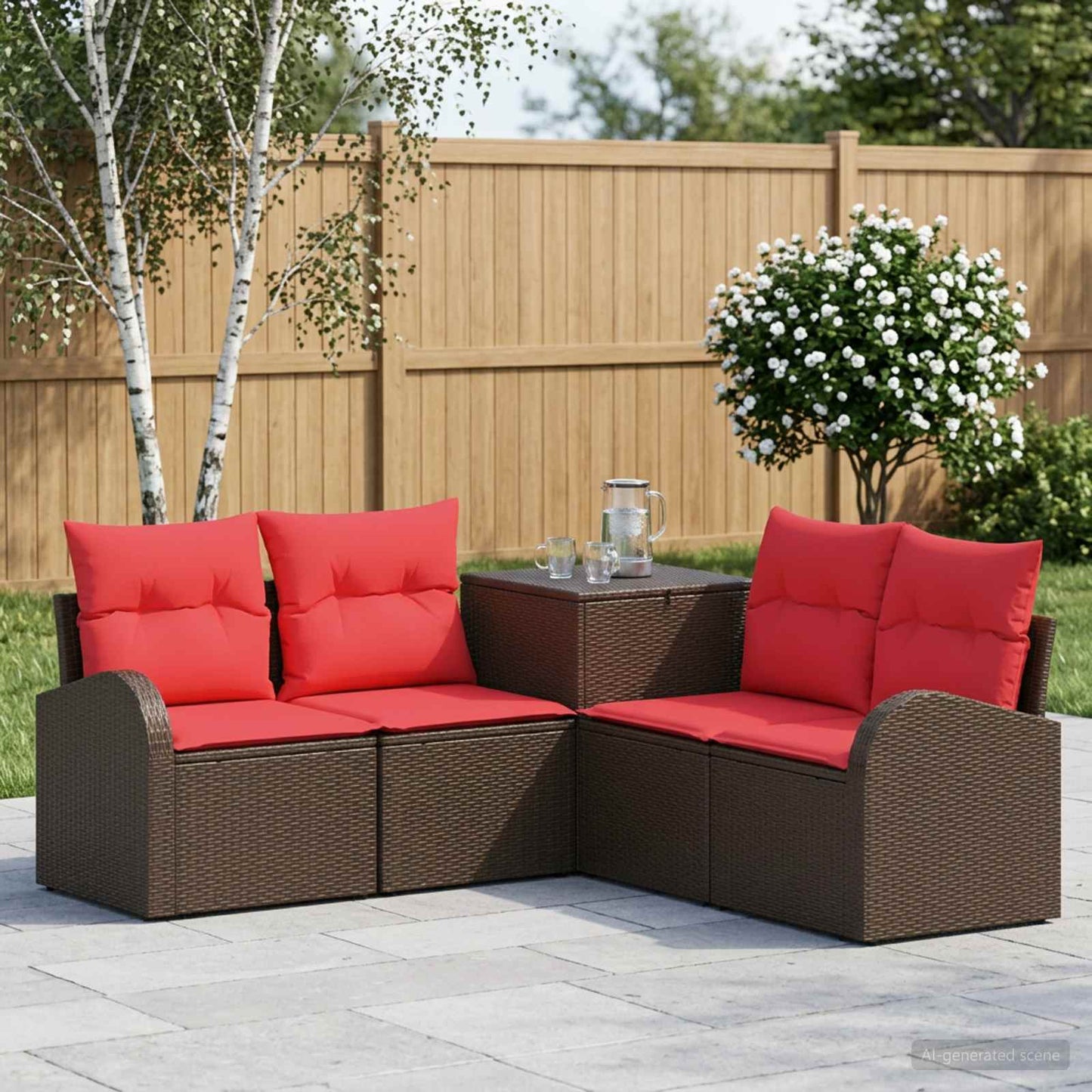 vidaXL Σετ Καναπέ 5 τμχ. Καφέ και Κόκκινο 179 x 179 x 85 εκ