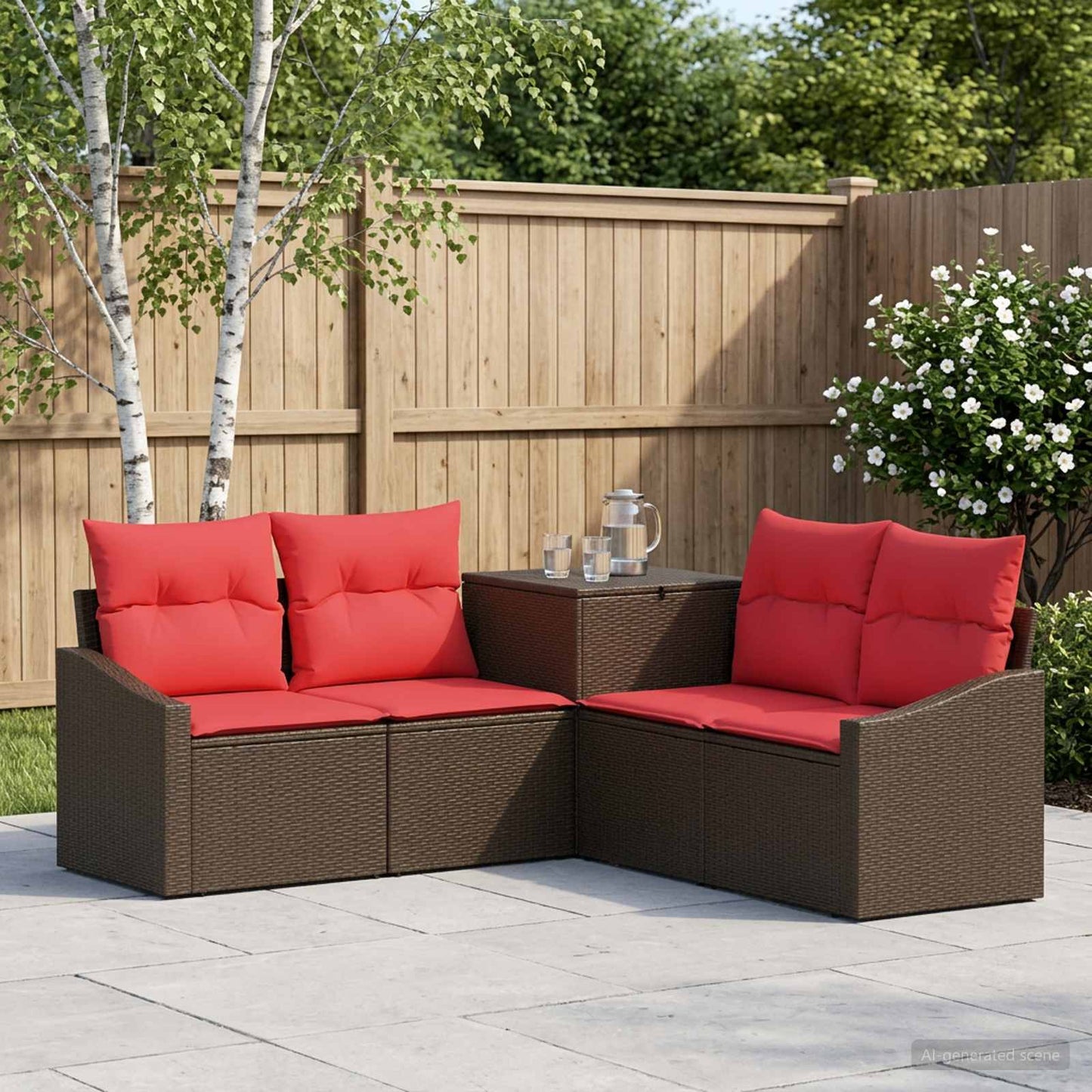 vidaXL Σετ Καναπέ 5 τμχ. Καφέ και Κόκκινο 178,5 x 178,5 x 85 εκ