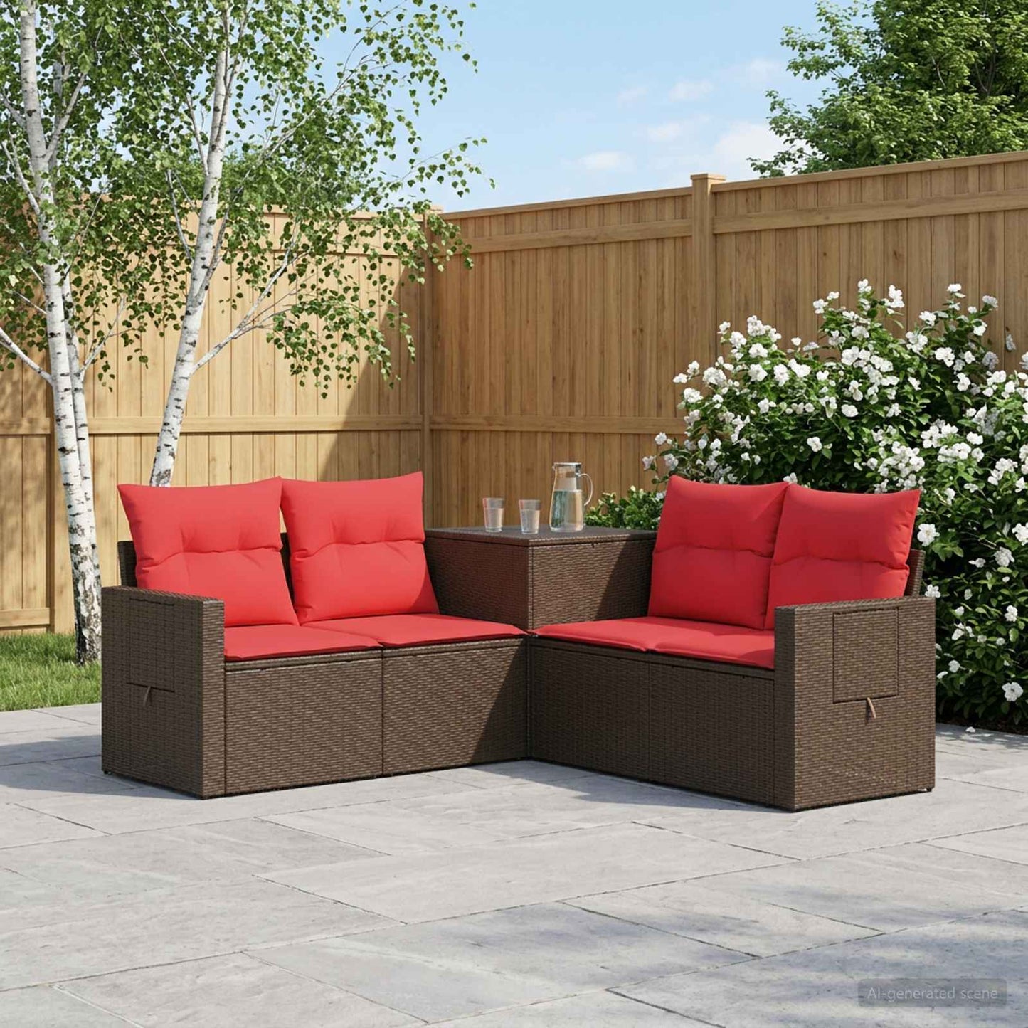 vidaXL Σετ Καναπέ 5 τμχ. Καφέ και Κόκκινο 179 x 179 x 85 εκ