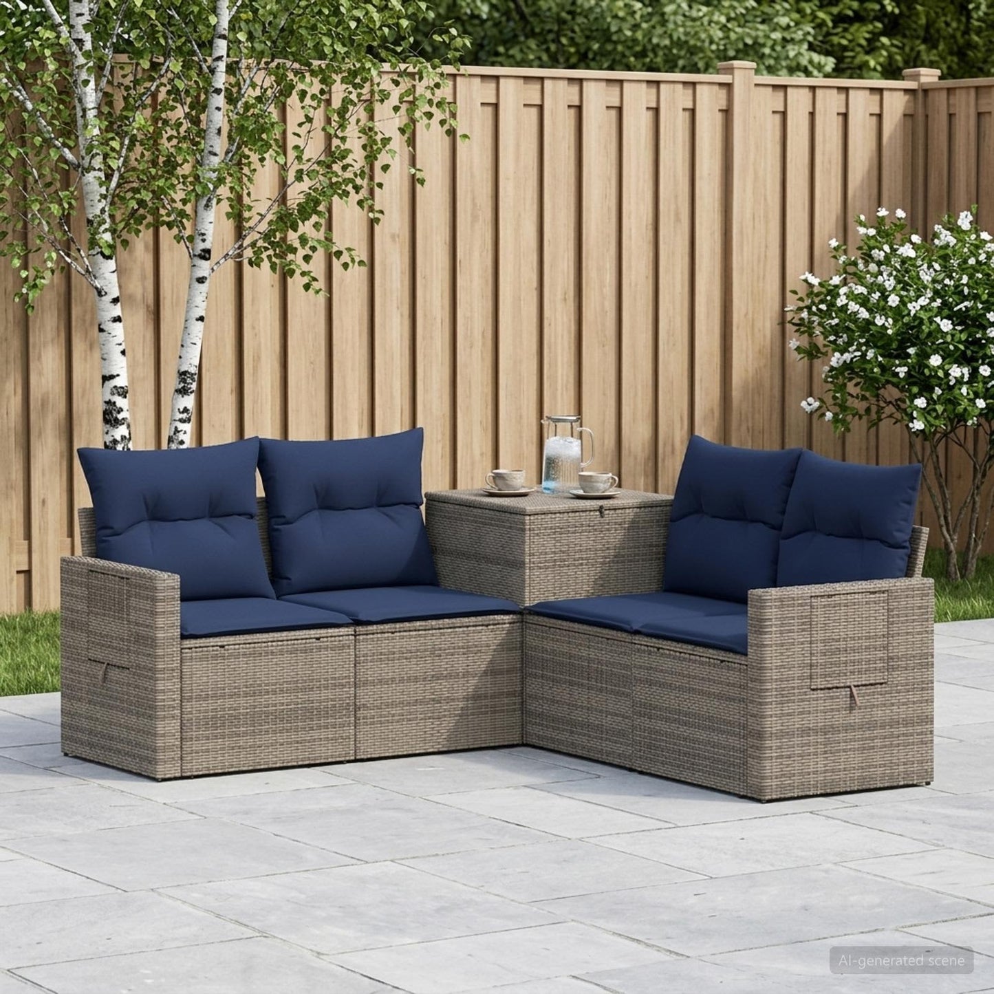 vidaXL Σετ Καναπέ 5 τμχ. Γκρι και Navy Blue 179 x 179 x 85 εκ