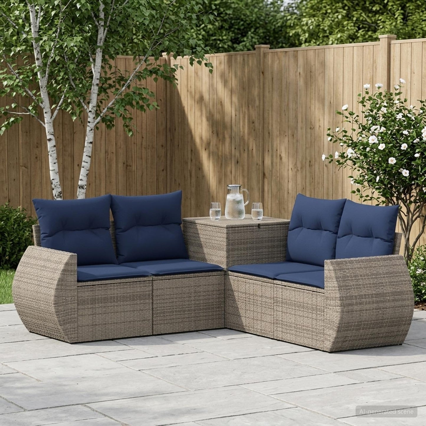 vidaXL Σετ Καναπέ 5 τμχ. Γκρι και Navy Blue Πολυ-ρακί και Χάλυβας