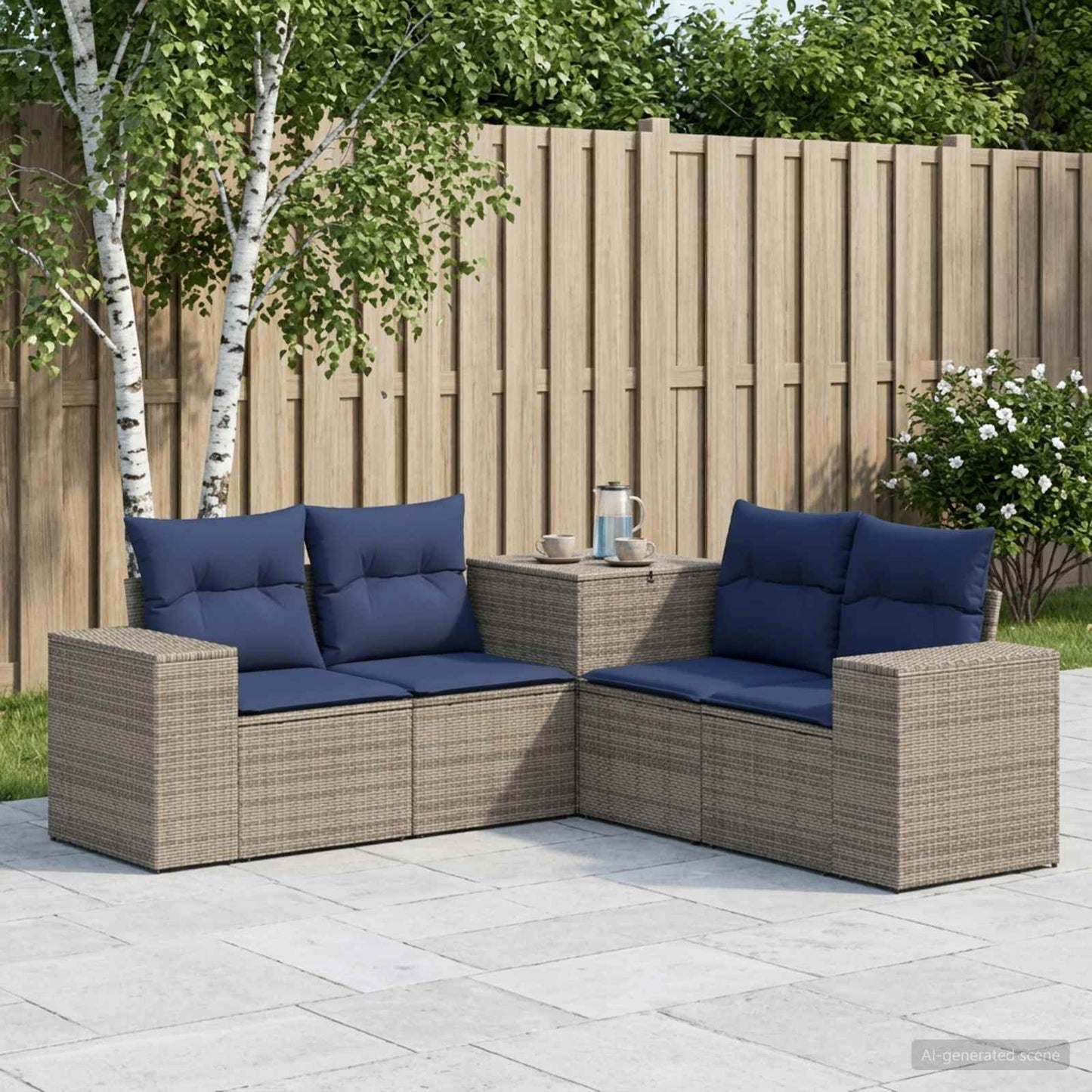 vidaXL Σετ Καναπέ 5 τμχ. Γκρι και Navy Blue 200 x 200 x 85 εκ.