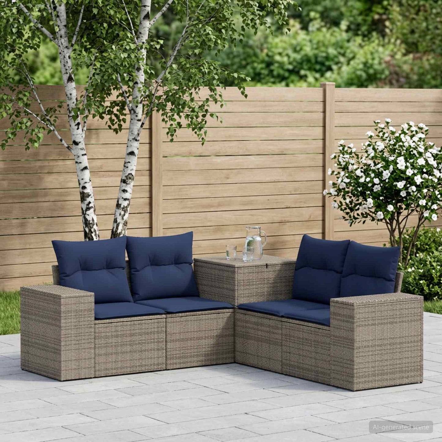 vidaXL Σετ Καναπέ 5 τμχ. Γκρι και Navy Blue 200 x 200 x 85 εκ.