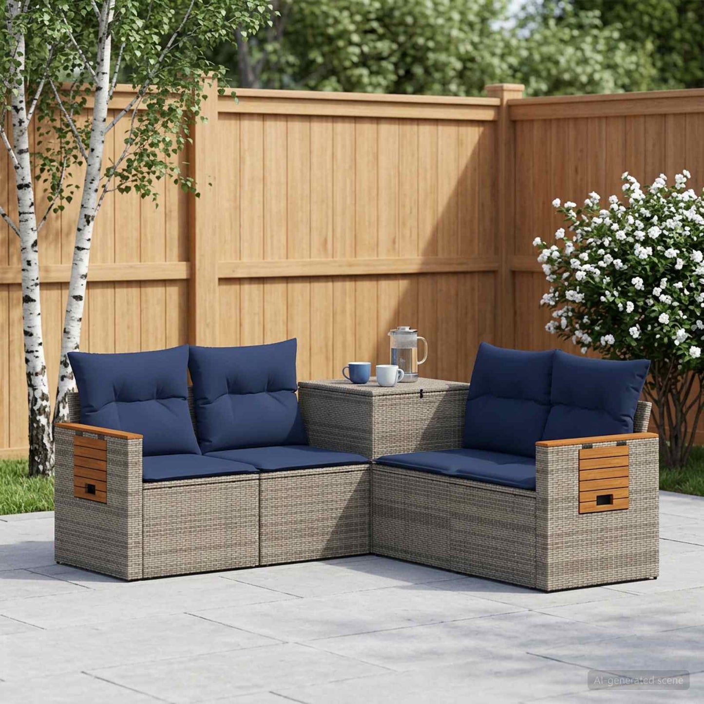 vidaXL Σετ Καναπέ 5 τμχ. Γκρι και Navy Blue 179 x 179 x 85 εκ