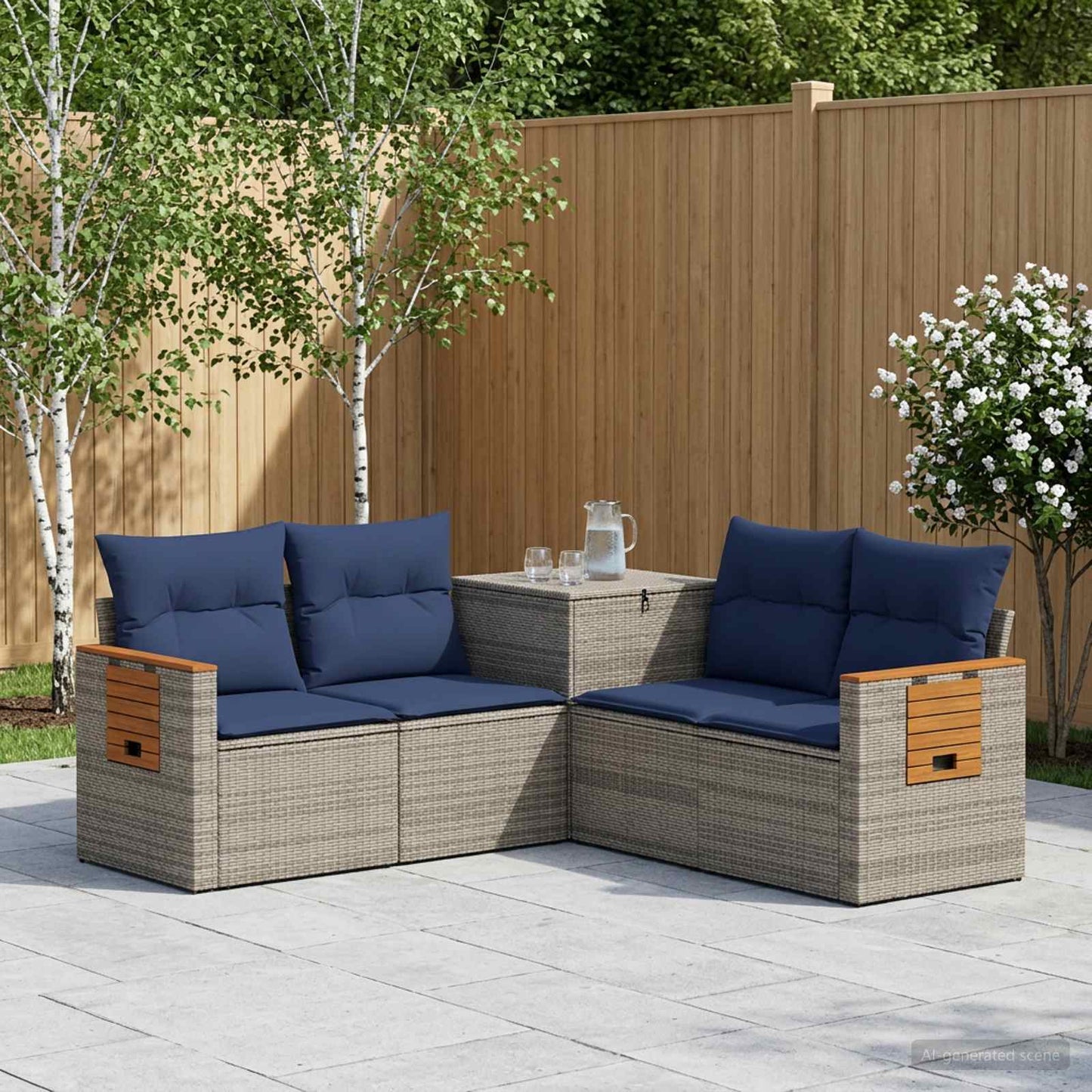 vidaXL Σετ Καναπέ 5 τμχ. Γκρι και Navy Blue 179 x 179 x 85 εκ