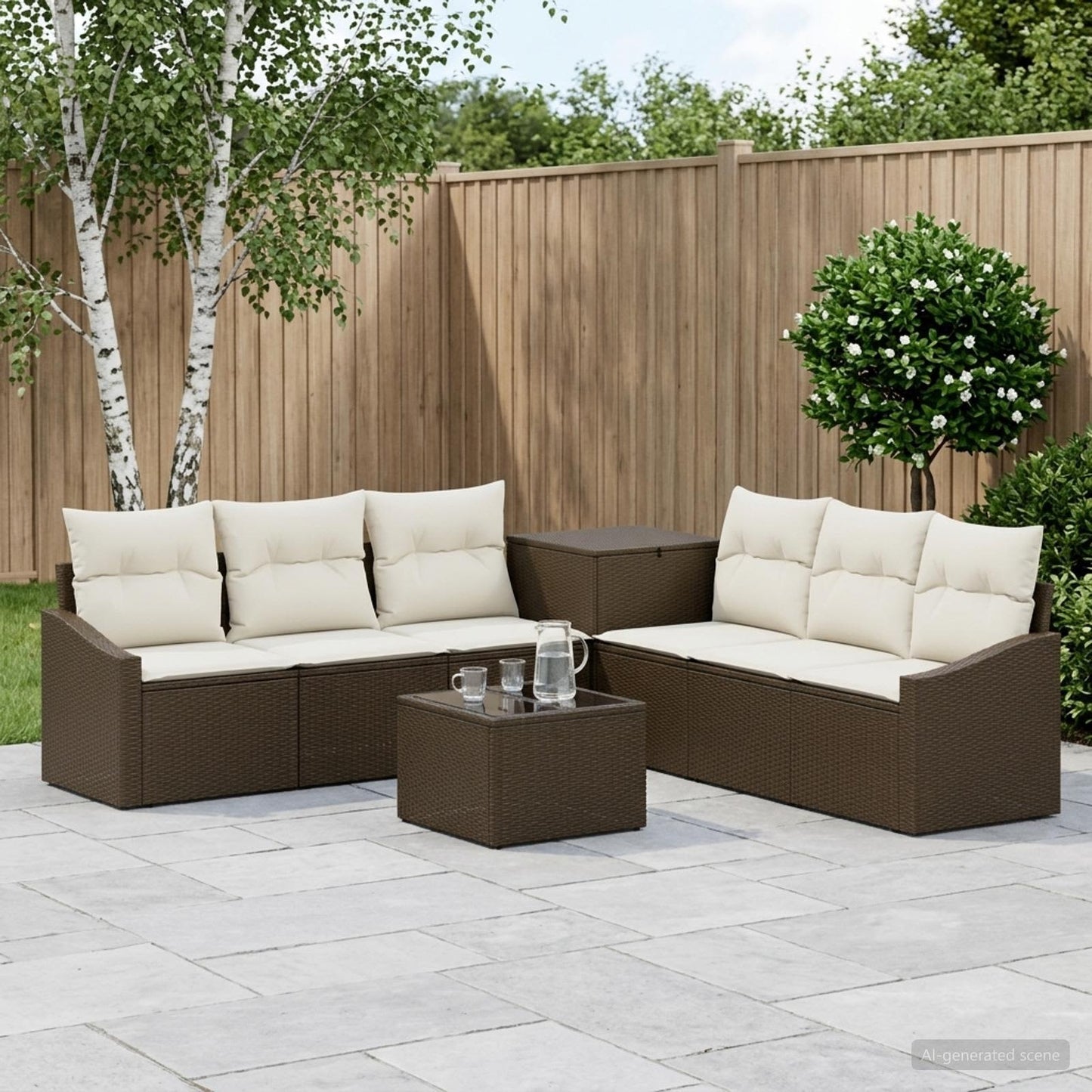 vidaXL Σετ Καναπέ 8 τμχ. Καφέ και Κρέμα Λευκό 55 x 55 x 37 εκ