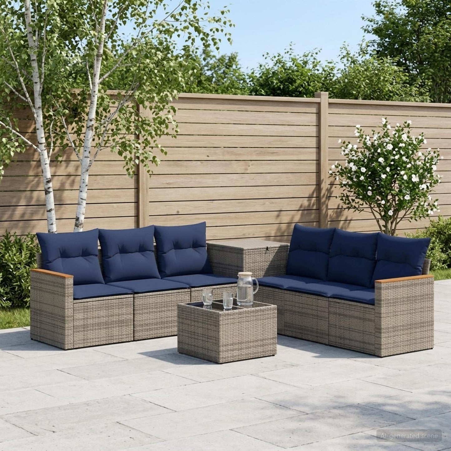 vidaXL Σετ Καναπέ 8 τμχ. Γκρι και Navy Blue Πολυ-ρακί και Χάλυβας