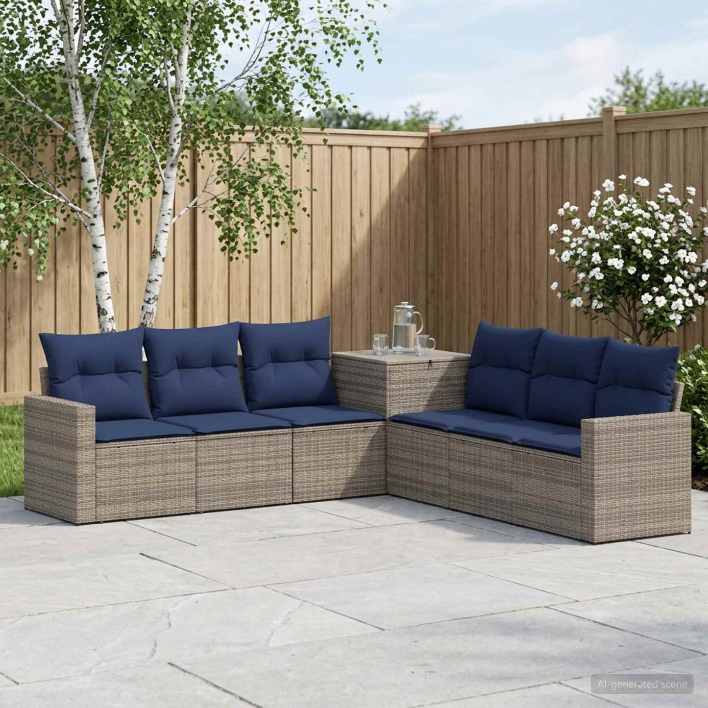 vidaXL Σετ Καναπέ 7 τμχ. Γκρι και Navy Blue Πολυ-ρακί και Χάλυβας