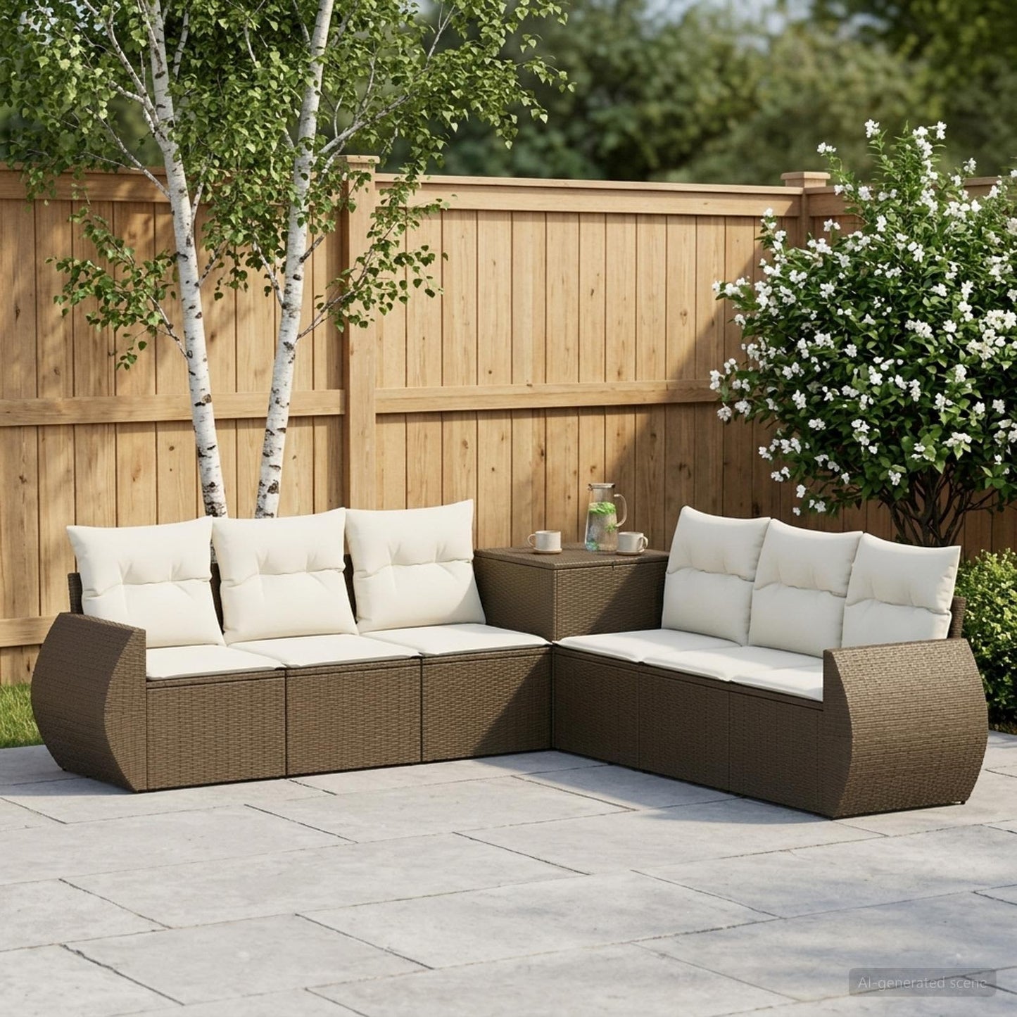 vidaXL Σετ Καναπέ 7 τμχ. Καφέ και Κρέμα Λευκό 243 x 243 x 85 εκ