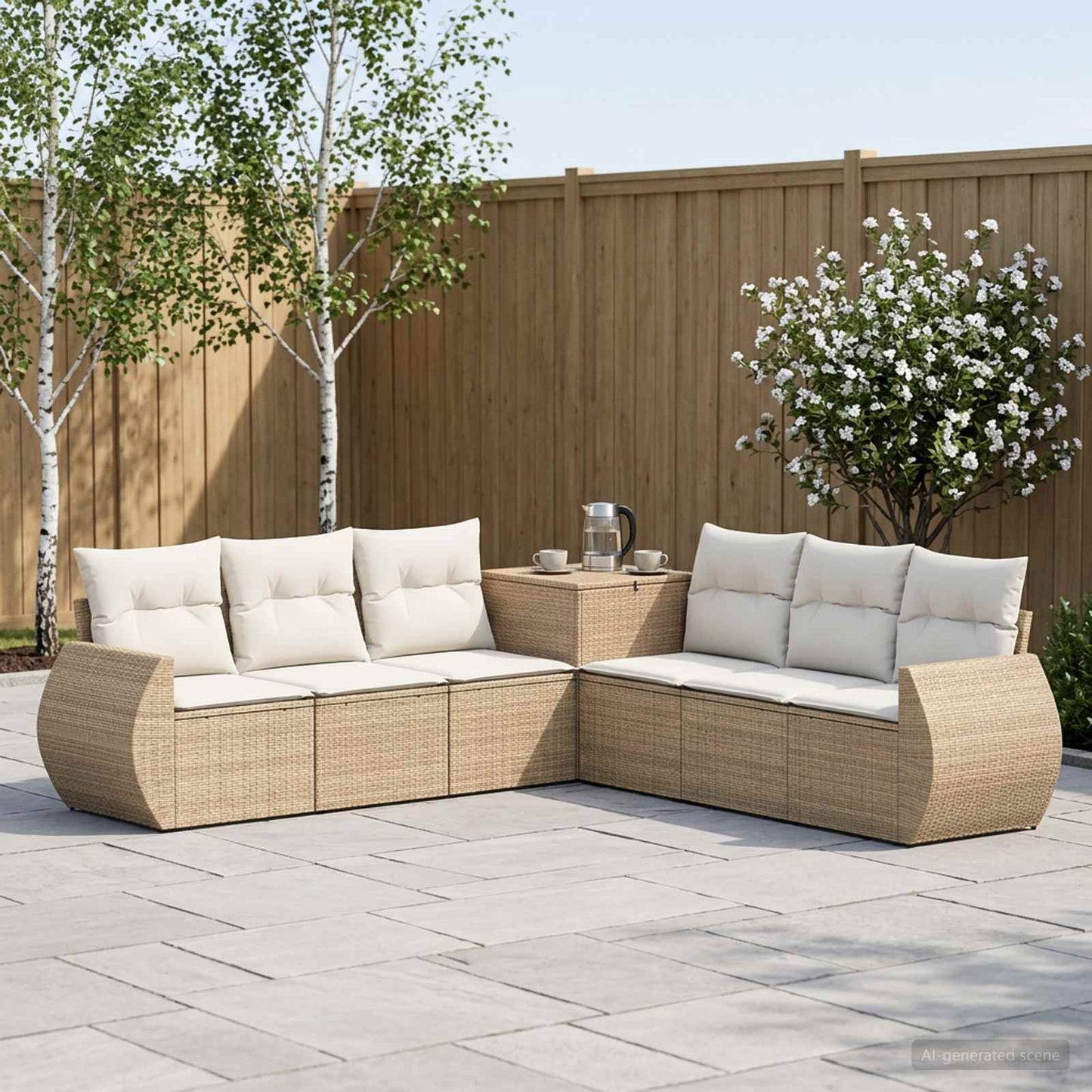 vidaXL Σετ Καναπέ 7 τμχ. Μπεζ και Κρέμ 243 x 243 x 85 εκ