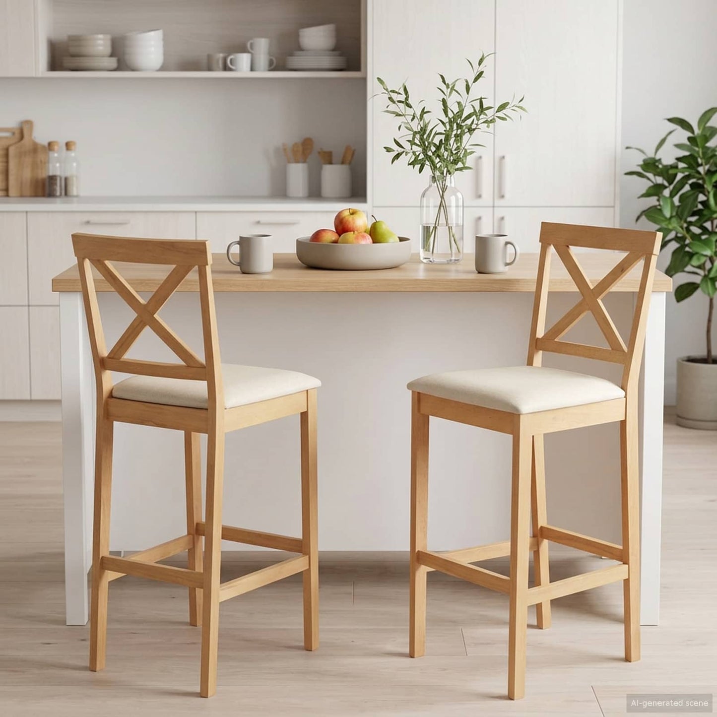 vidaXL Μπαρ σκαμπό 2 pcs Φυσικό και Μπεζ