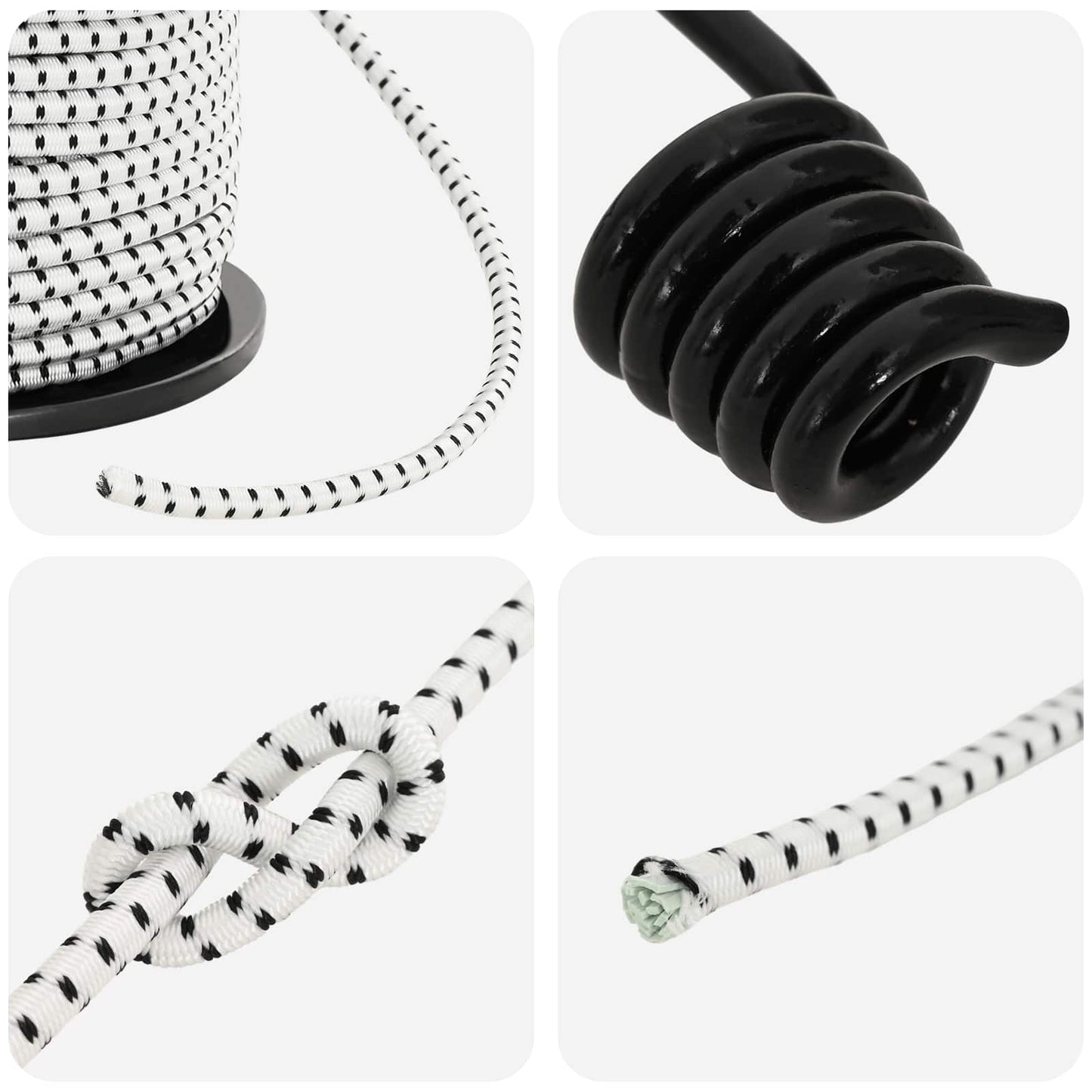 vidaXL Σχοινιά Bungee με Γάντζους 4 mm Μαύρο και Λευκό