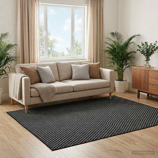 vidaXL Χαλί ORIZ Μαύρο σχέδιο πλέγματος 120 x 170 cm 100% Πολυεστέρας
