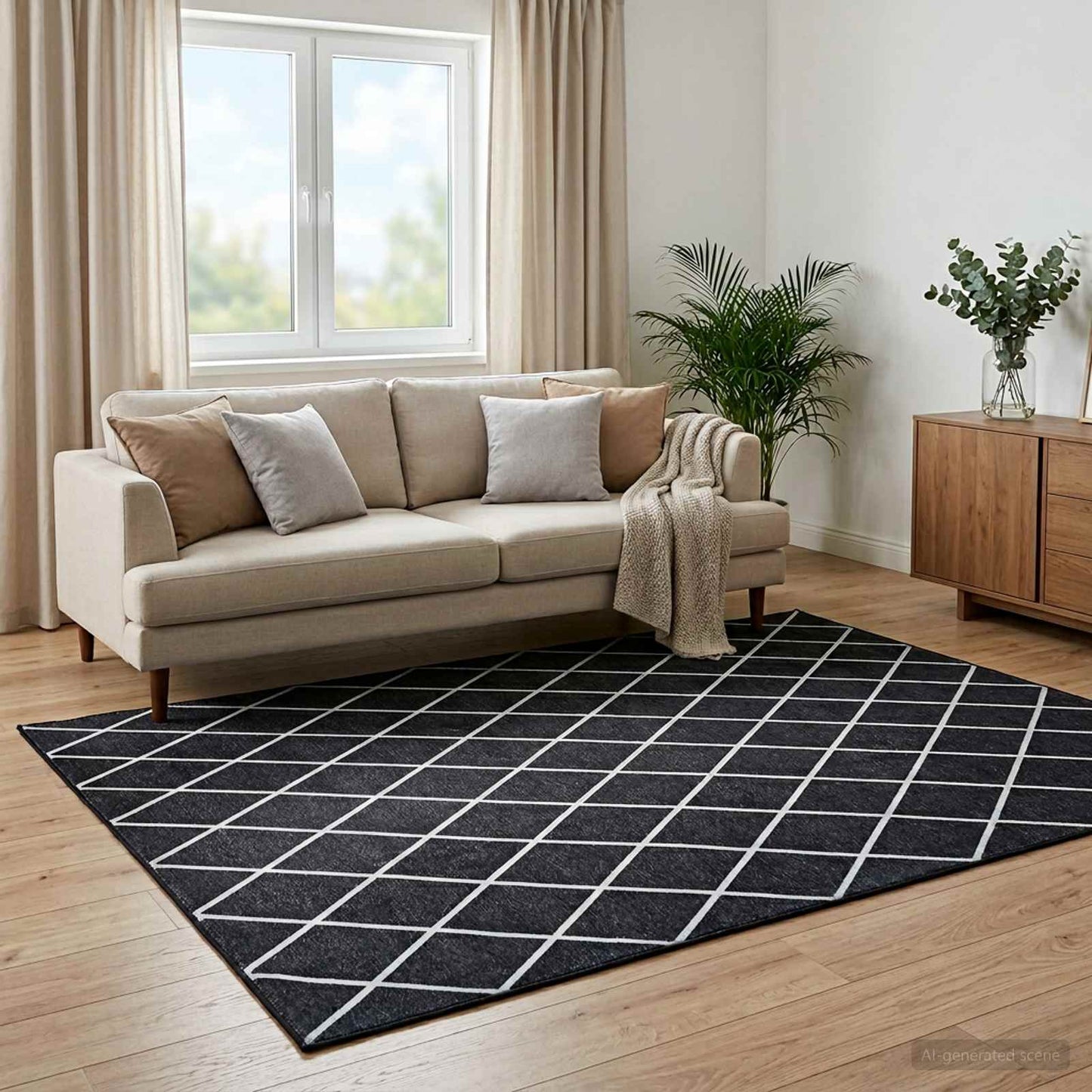 vidaXL Χαλί ORIZ Μαύρο διαμαντένιο σχέδιο 160 x 160 cm