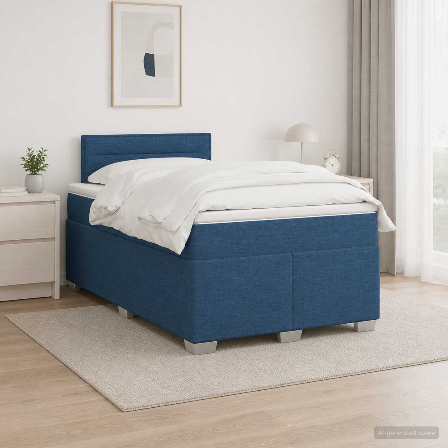 vidaXL Κρεβάτι box spring με στρώμα Μπλε 120 x 190 cm Ύφασμα