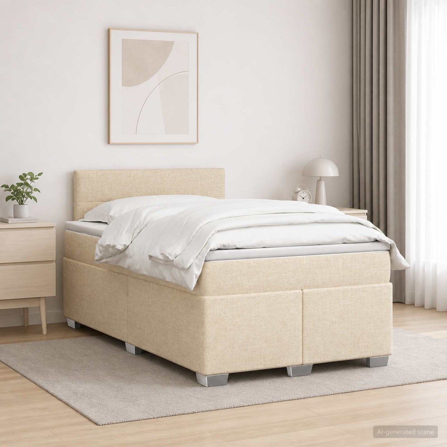 vidaXL Κρεβάτι box spring με στρώμα Κρεμ 120 x 200 cm Ύφασμα