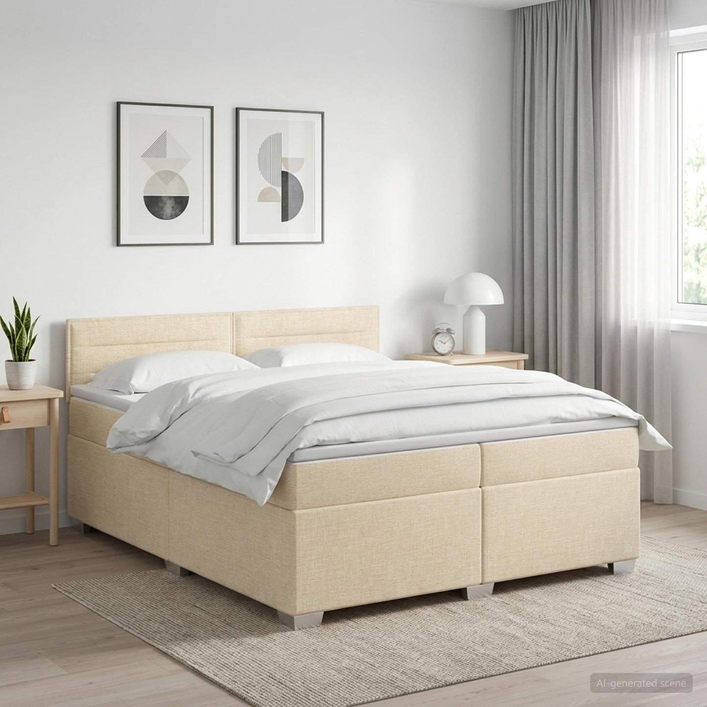 vidaXL Κρεβάτι box spring με στρώμα Κρεμ 200 x 200 cm Ύφασμα