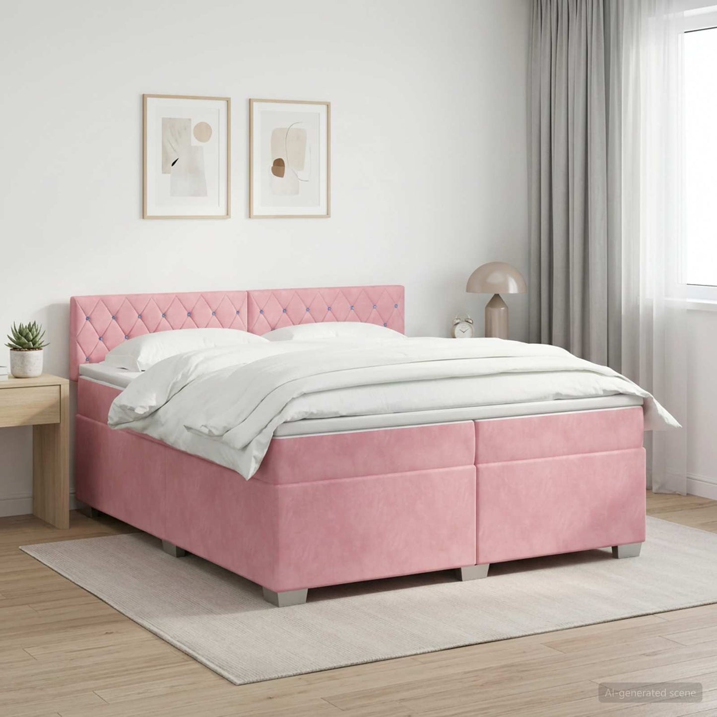 vidaXL Κρεβάτι box spring με στρώμα Ροζ 200 x 200 cm Βελούδο