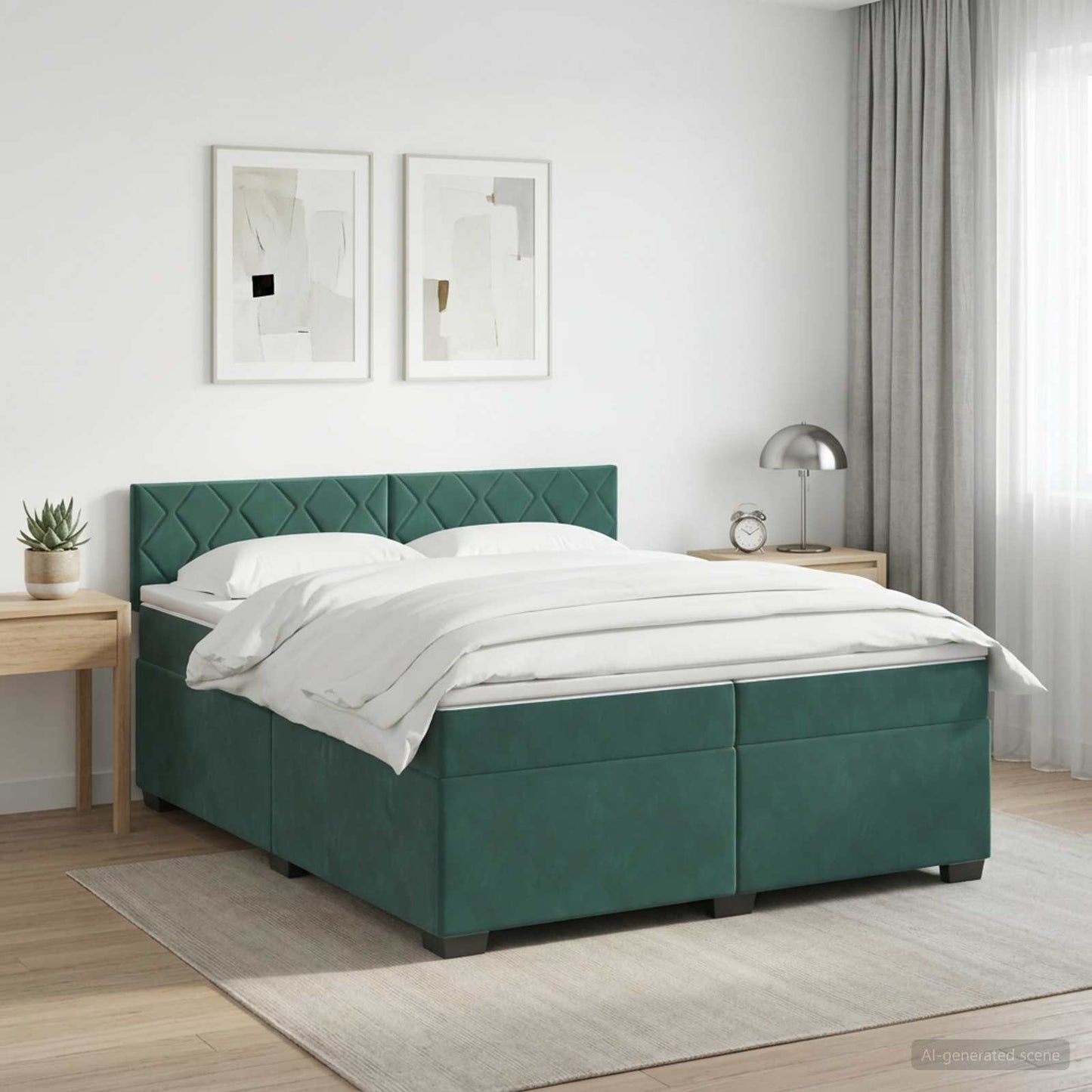 vidaXL Κρεβάτι box spring με στρώμα Σκούρο Πράσινο 200 x 200 cm