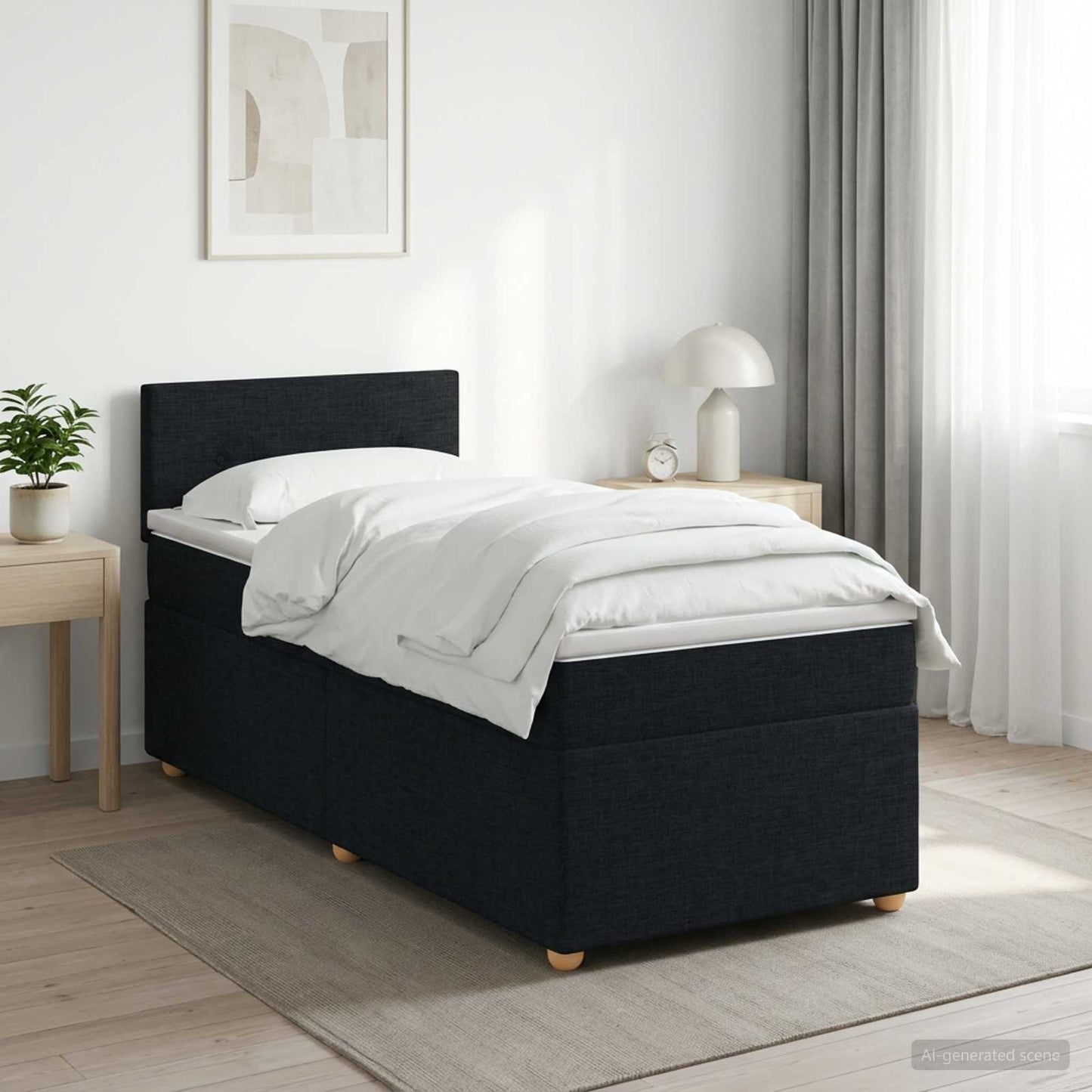 vidaXL Κρεβάτι box spring με στρώμα Μαύρο 90 x 200 cm Ύφασμα