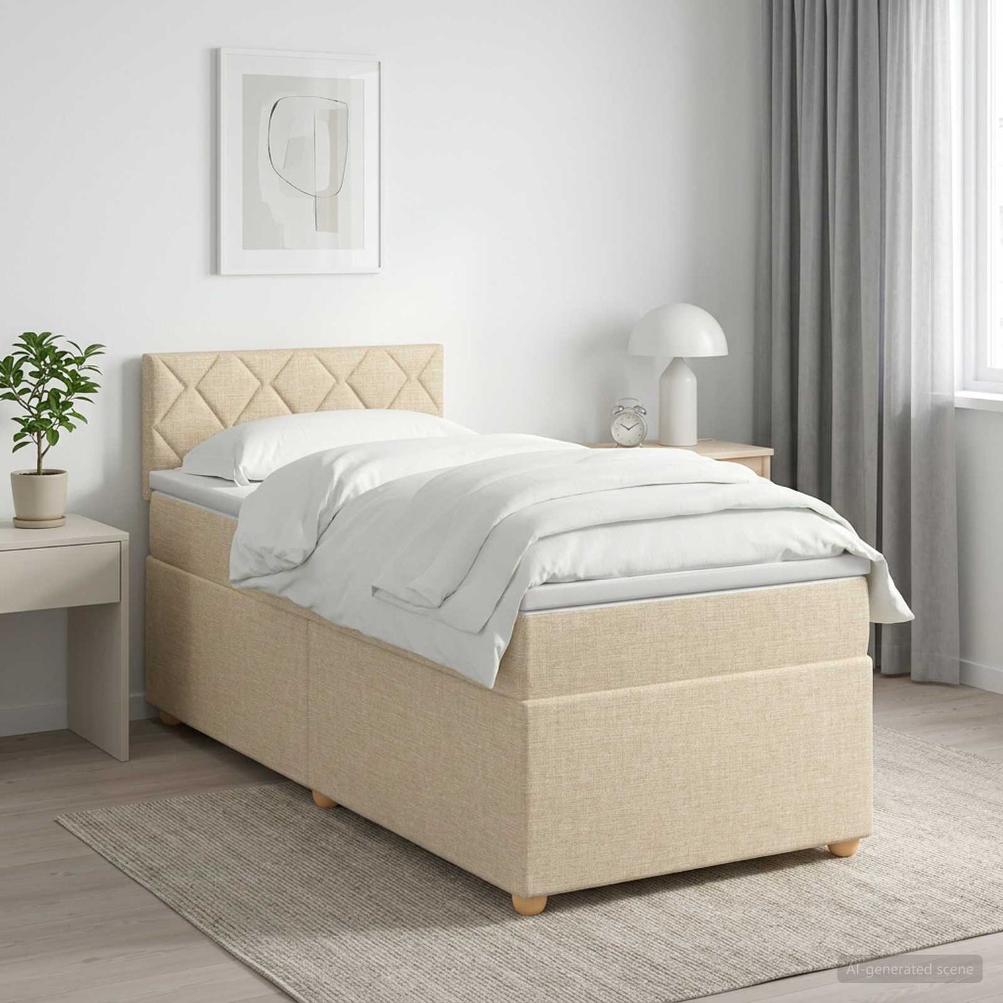 vidaXL Κρεβάτι box spring με στρώμα Κρεμ 90 x 190 cm Ύφασμα