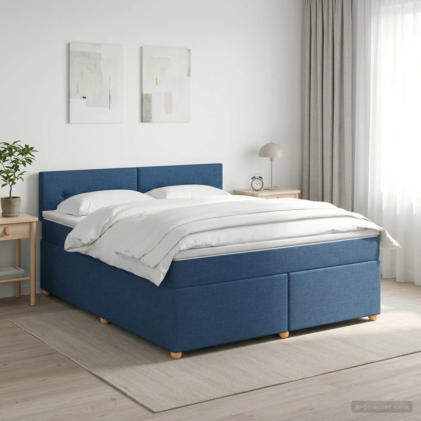 vidaXL Κρεβάτι box spring με στρώμα Μπλε 160 x 200 cm Ύφασμα