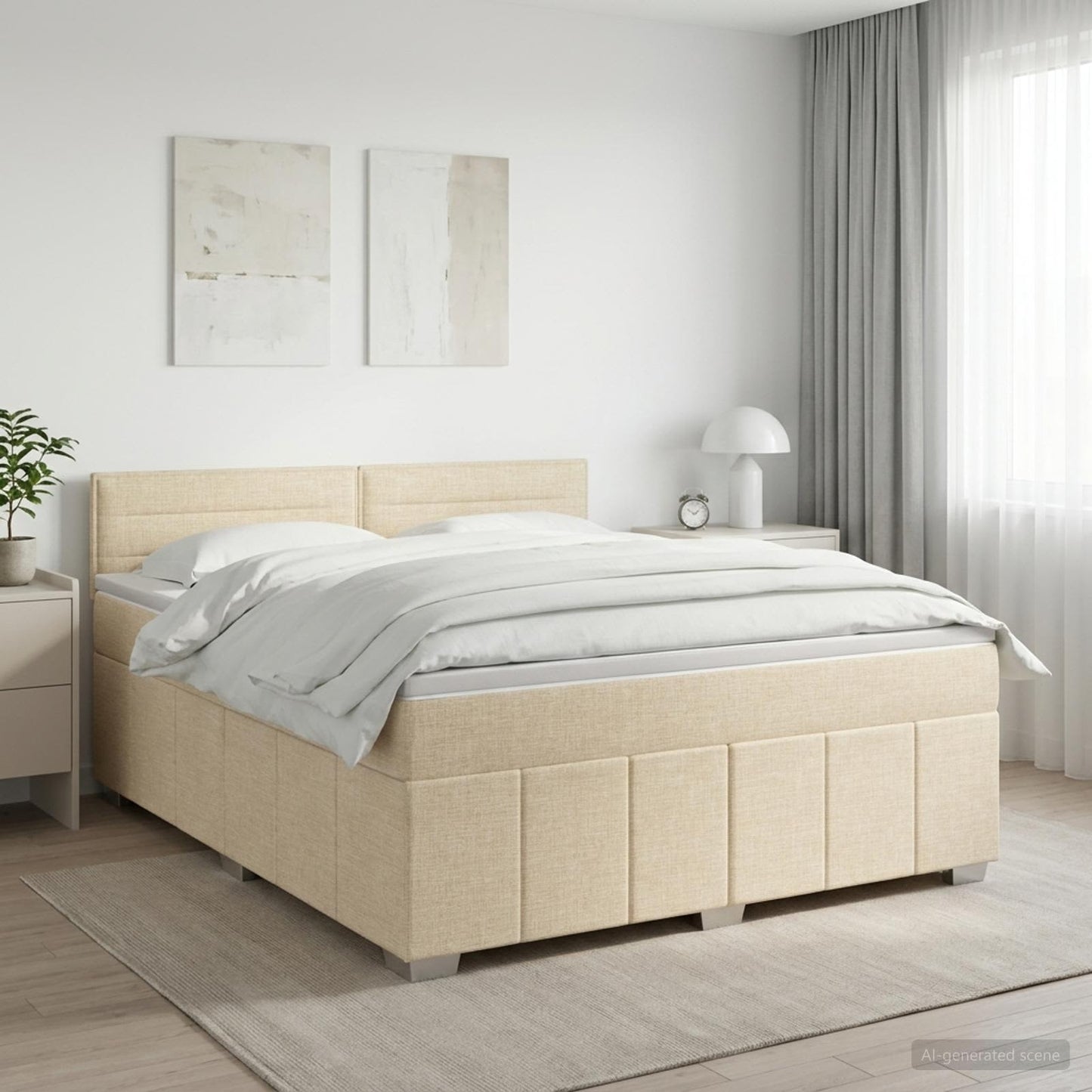 vidaXL Κρεβάτι box spring με στρώμα Κρεμ 140 x 200 cm Ύφασμα