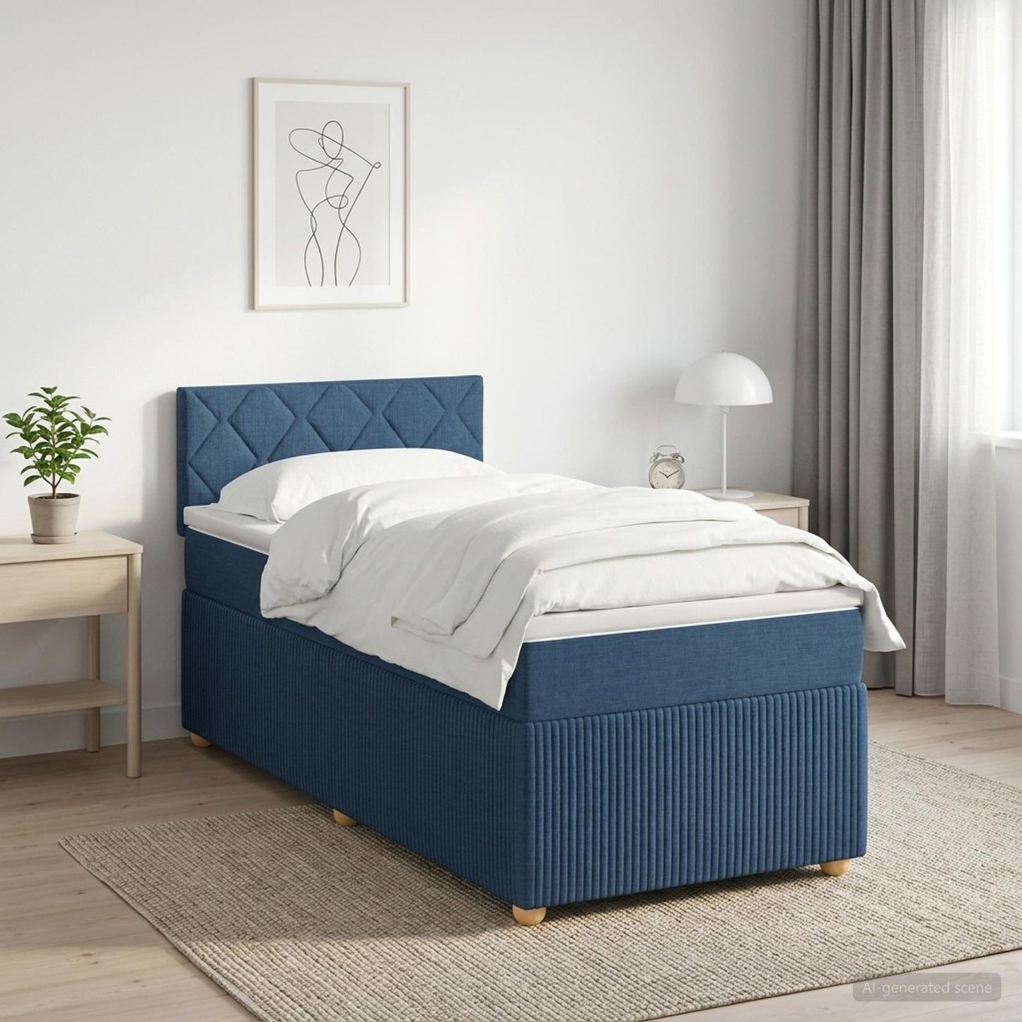vidaXL Κρεβάτι box spring με στρώμα Μπλε 100 x 200 cm Ύφασμα