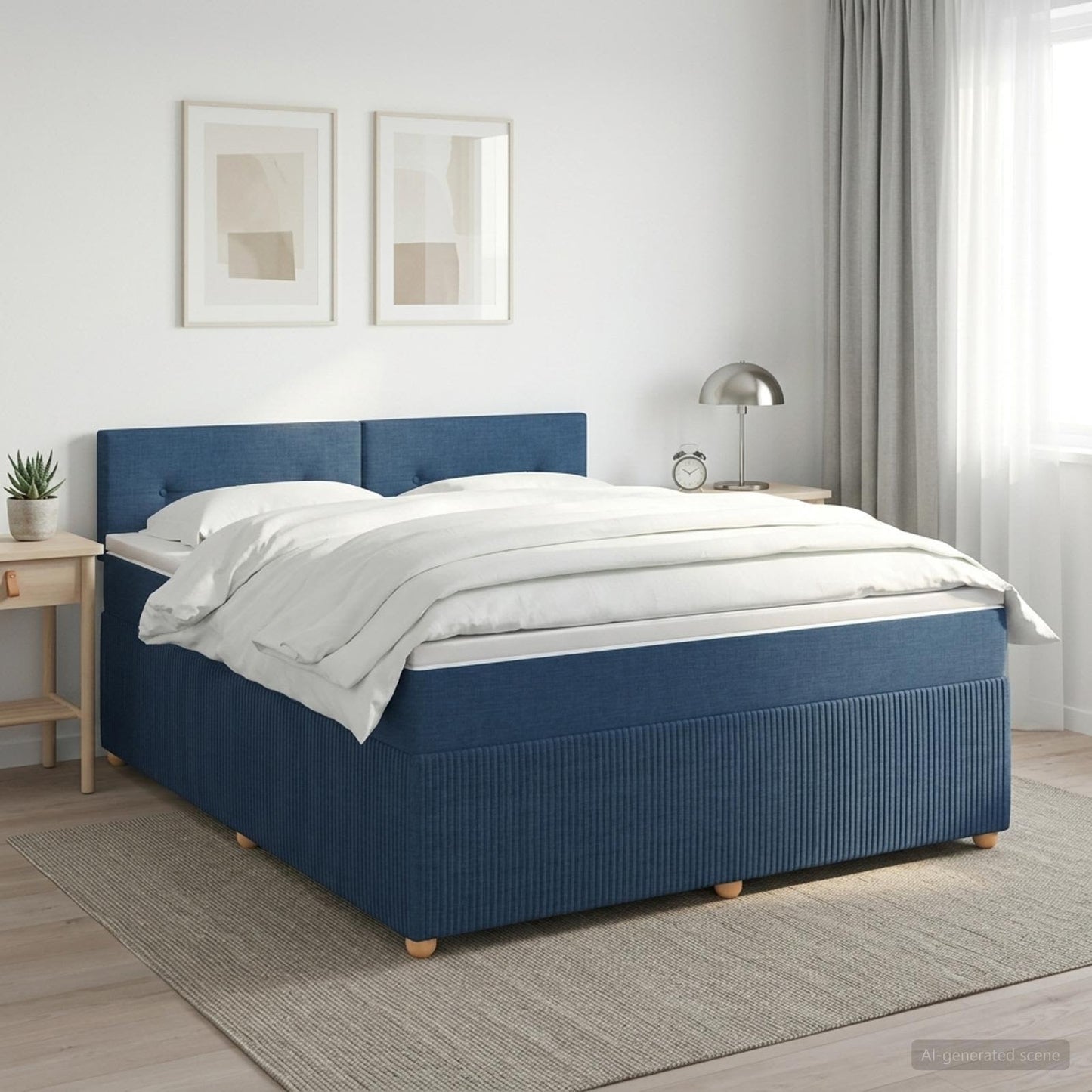 vidaXL Κρεβάτι box spring με στρώμα Μπλε 140 x 190 cm Ύφασμα