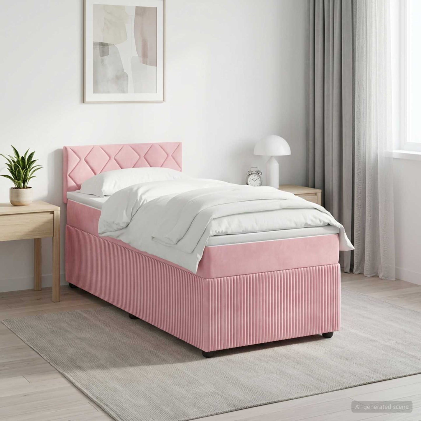 vidaXL Κρεβάτι box spring με στρώμα Ροζ 100 x 200 cm Βελούδο