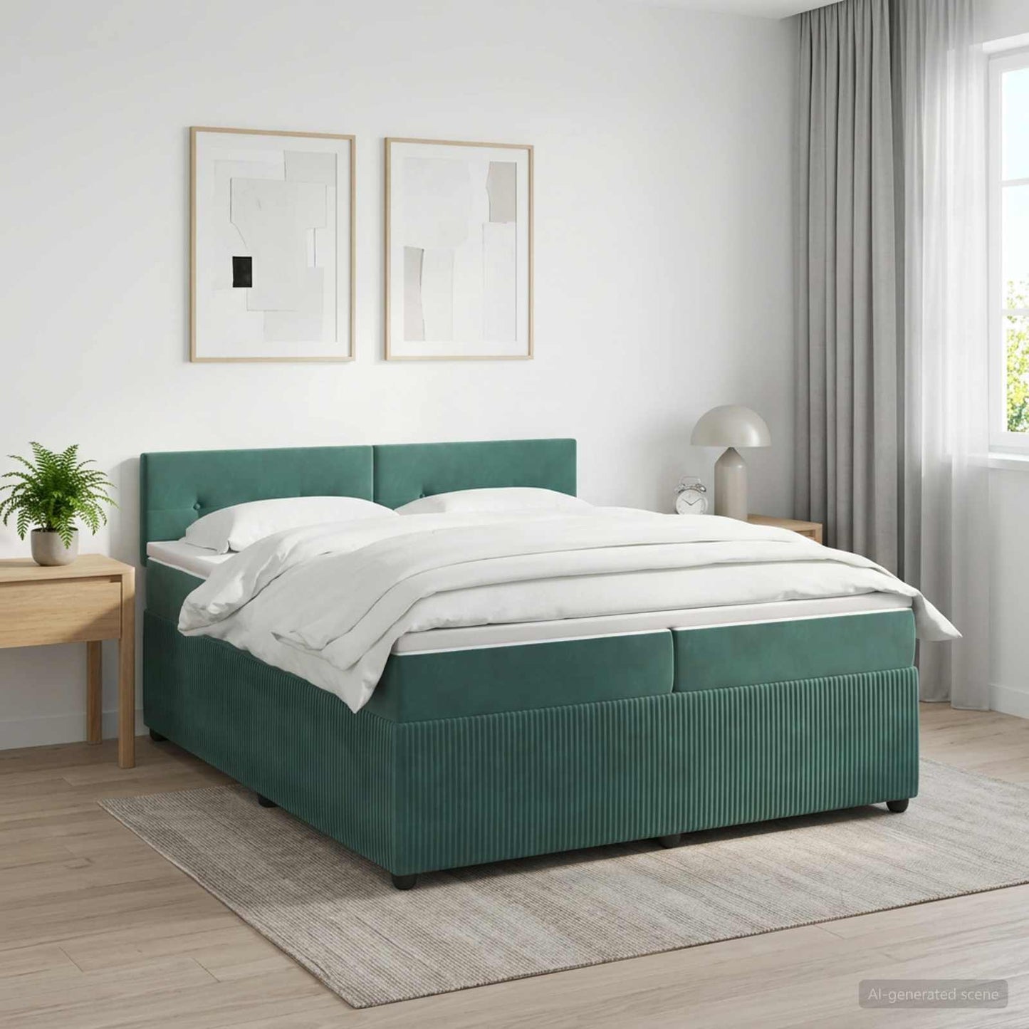 vidaXL Κρεβάτι box spring με στρώμα Σκούρο Πράσινο 200 x 200 cm