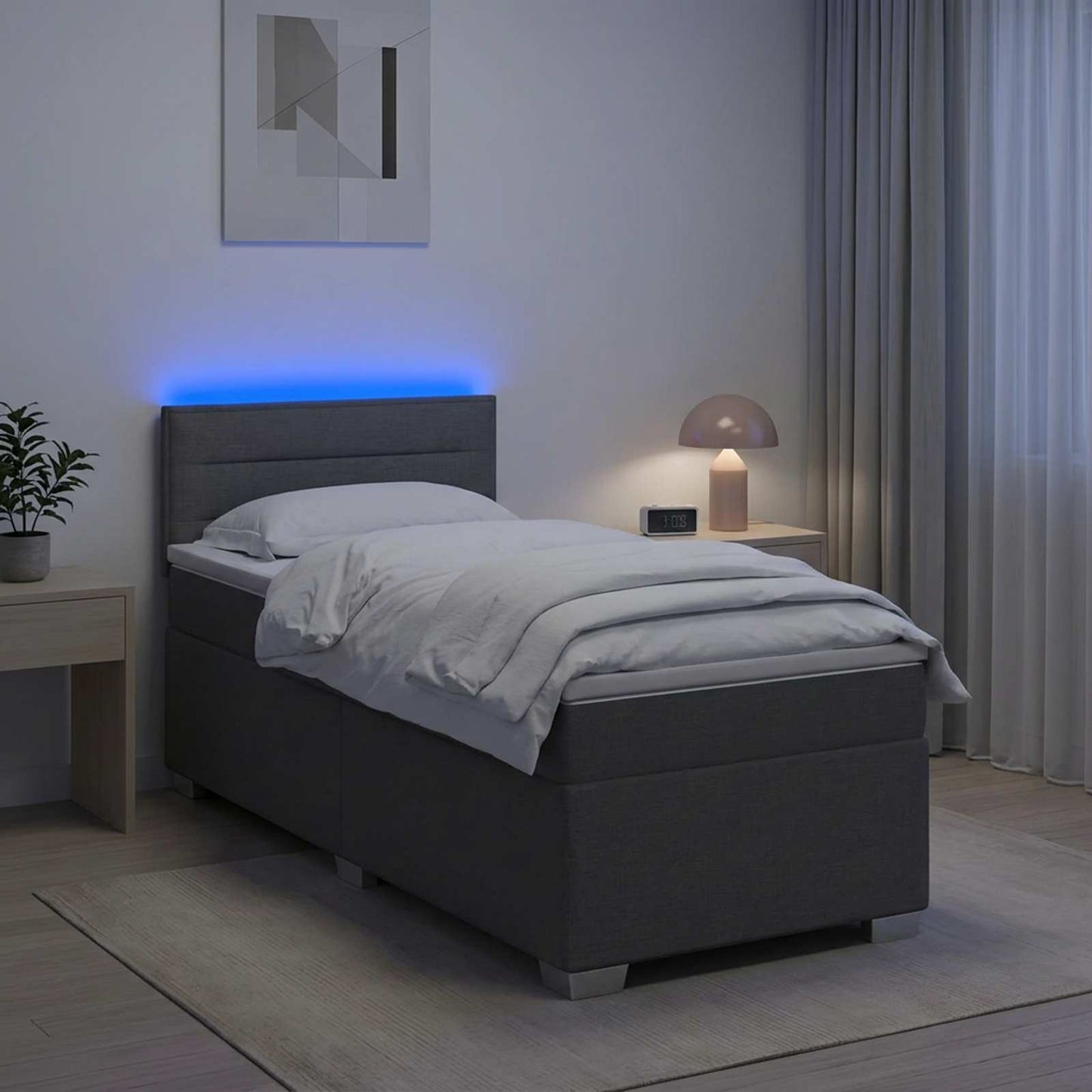 vidaXL Κρεβάτι Box Spring με Στρώμα και LED Σκούρο Γκρι 80 x 200 cm
