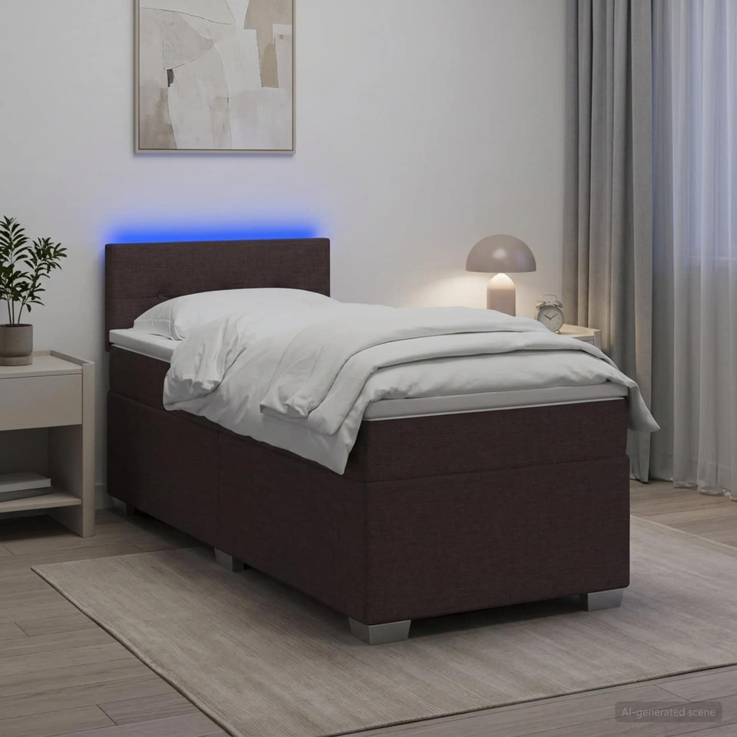 vidaXL Κρεβάτι Box Spring με Στρώμα και LED Σκούρο Καφέ 100 x 200 cm