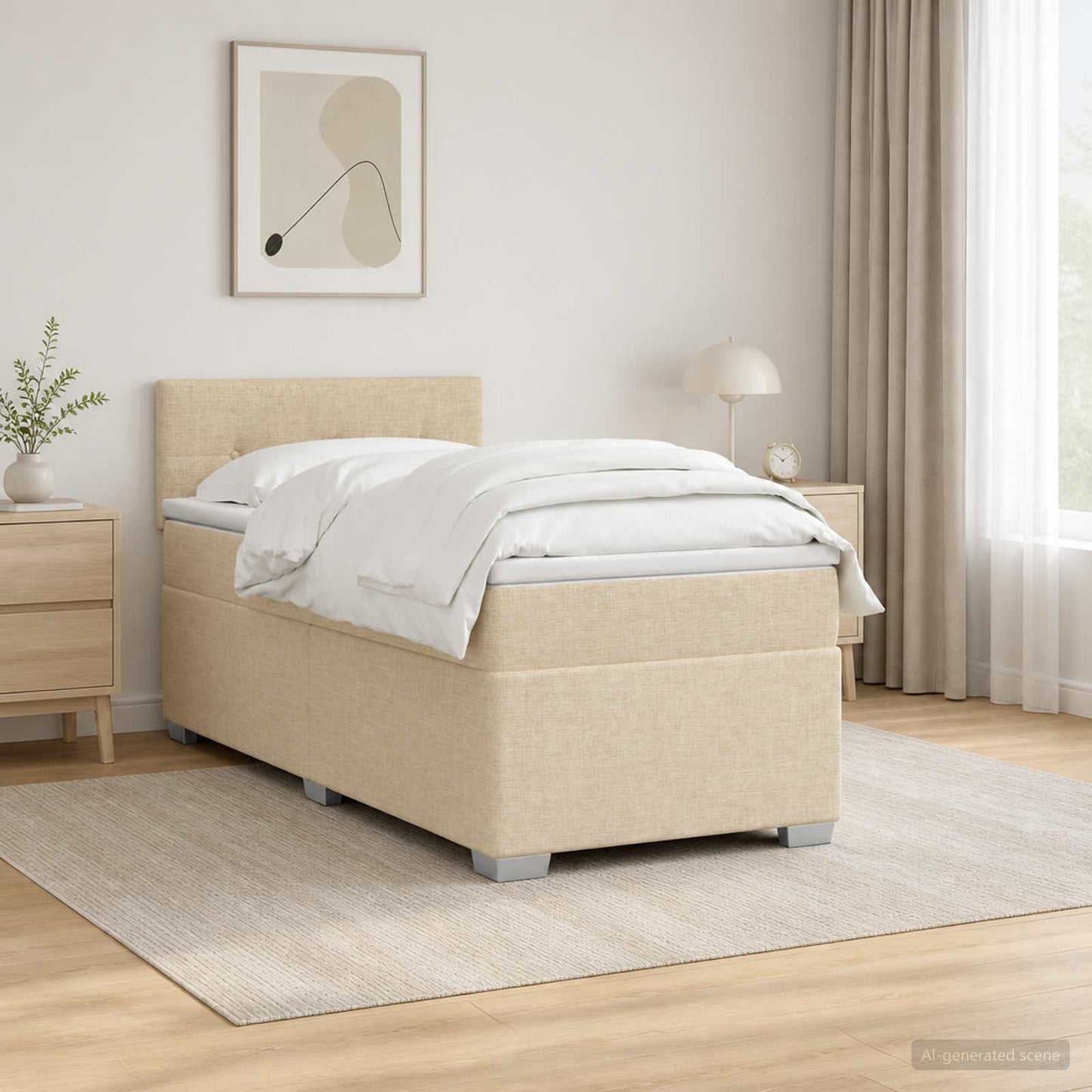 vidaXL Κρεβάτι Box Spring με Στρώμα και LED Κρεμ 100 x 200 cm Ύφασμα