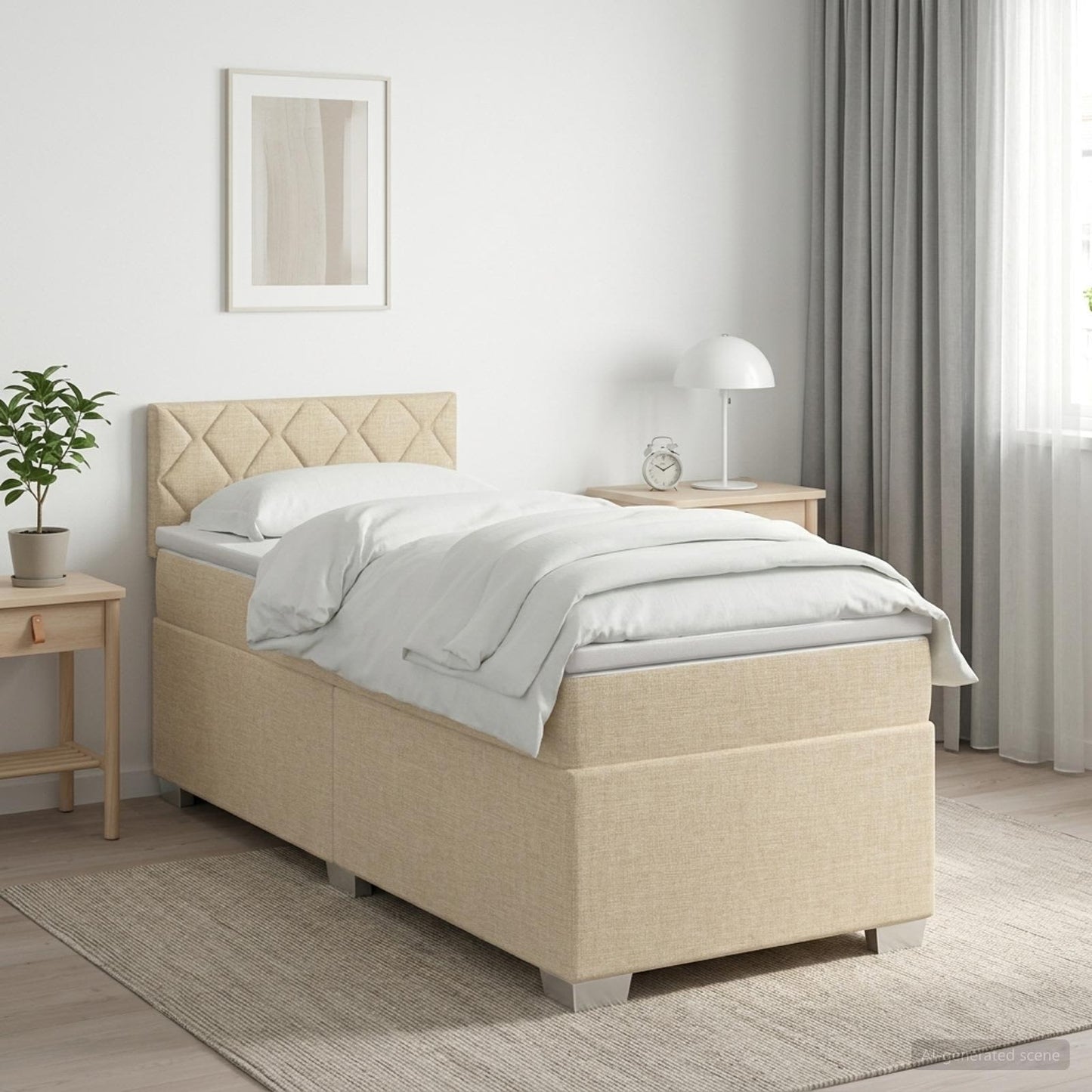 vidaXL Κρεβάτι Box Spring με Στρώμα και LED Κρεμ 90 x 200 cm Ύφασμα