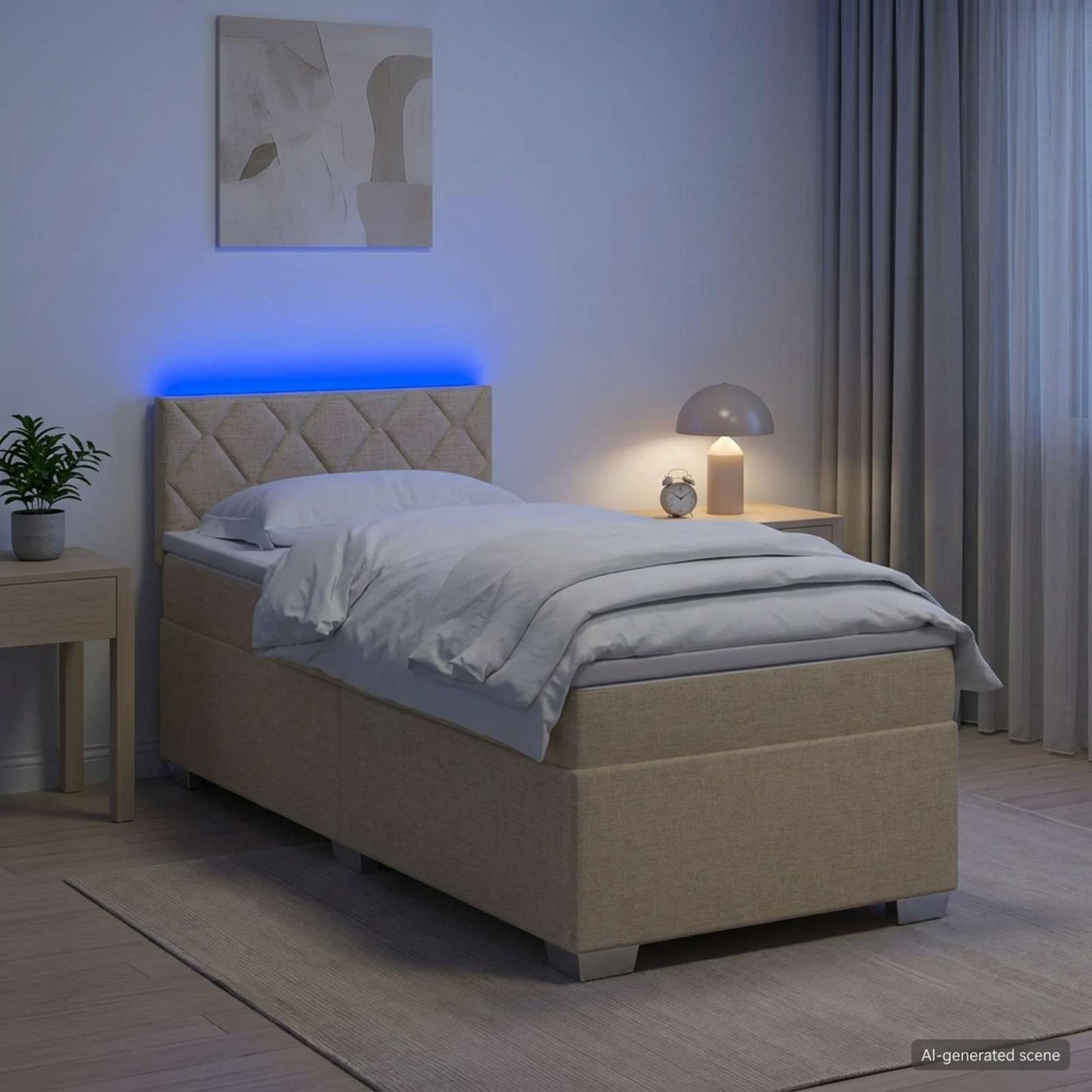 vidaXL Κρεβάτι Box Spring με Στρώμα και LED Κρεμ 90 x 200 cm Ύφασμα