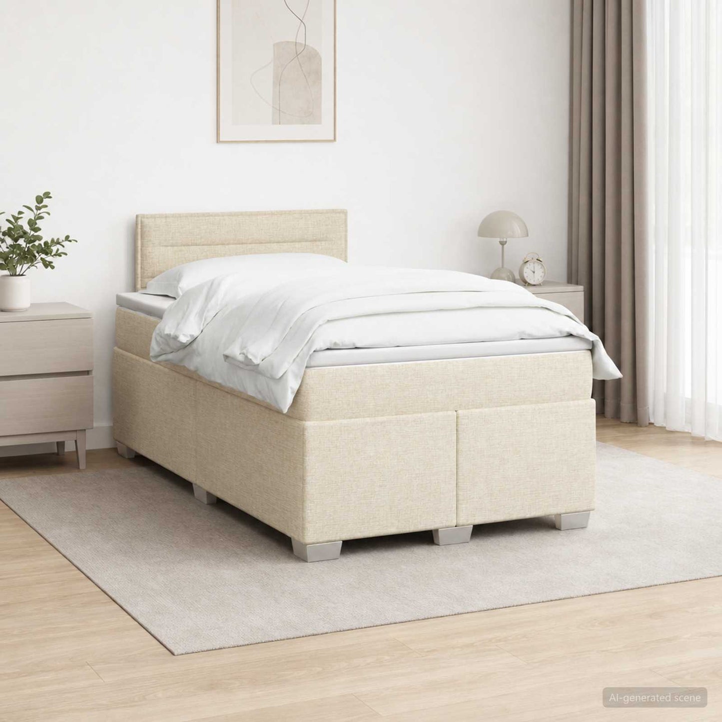 vidaXL Κρεβάτι Box Spring με Στρώμα και LED Κρεμ 120 x 200 cm Ύφασμα