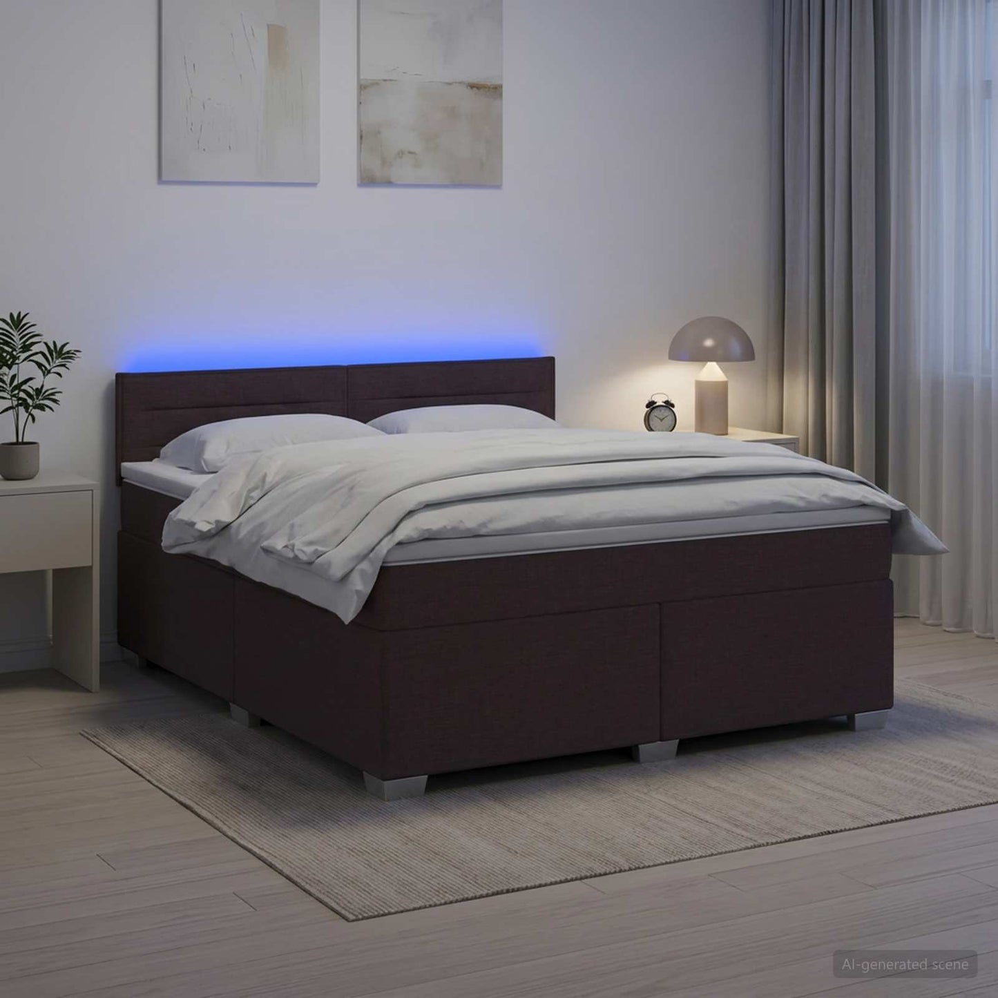 vidaXL Κρεβάτι Box Spring με Στρώμα και LED Σκούρο Καφέ 140 x 190 cm