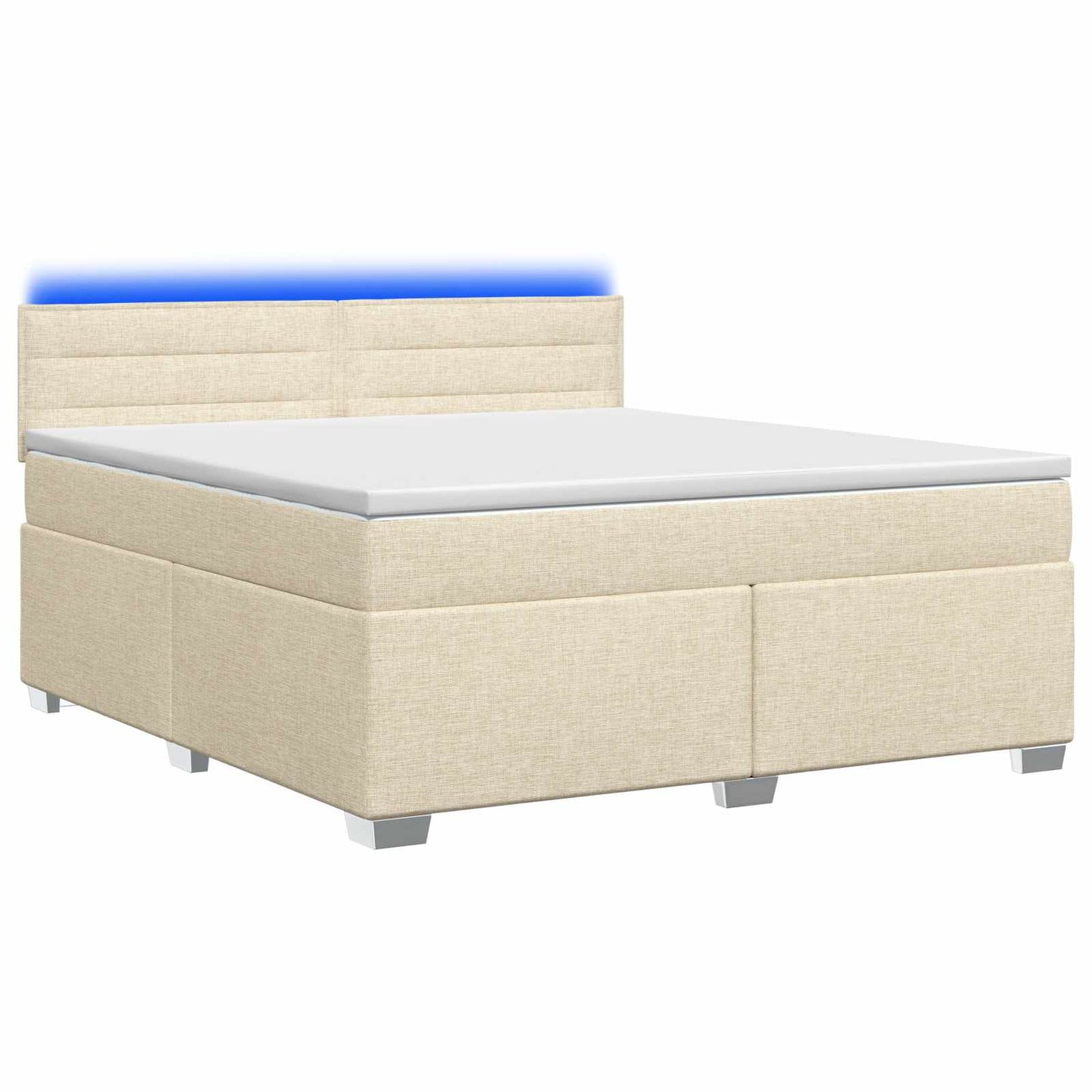 vidaXL Κρεβάτι Box Spring με Στρώμα και LED Κρεμ 180 x 200 cm Ύφασμα