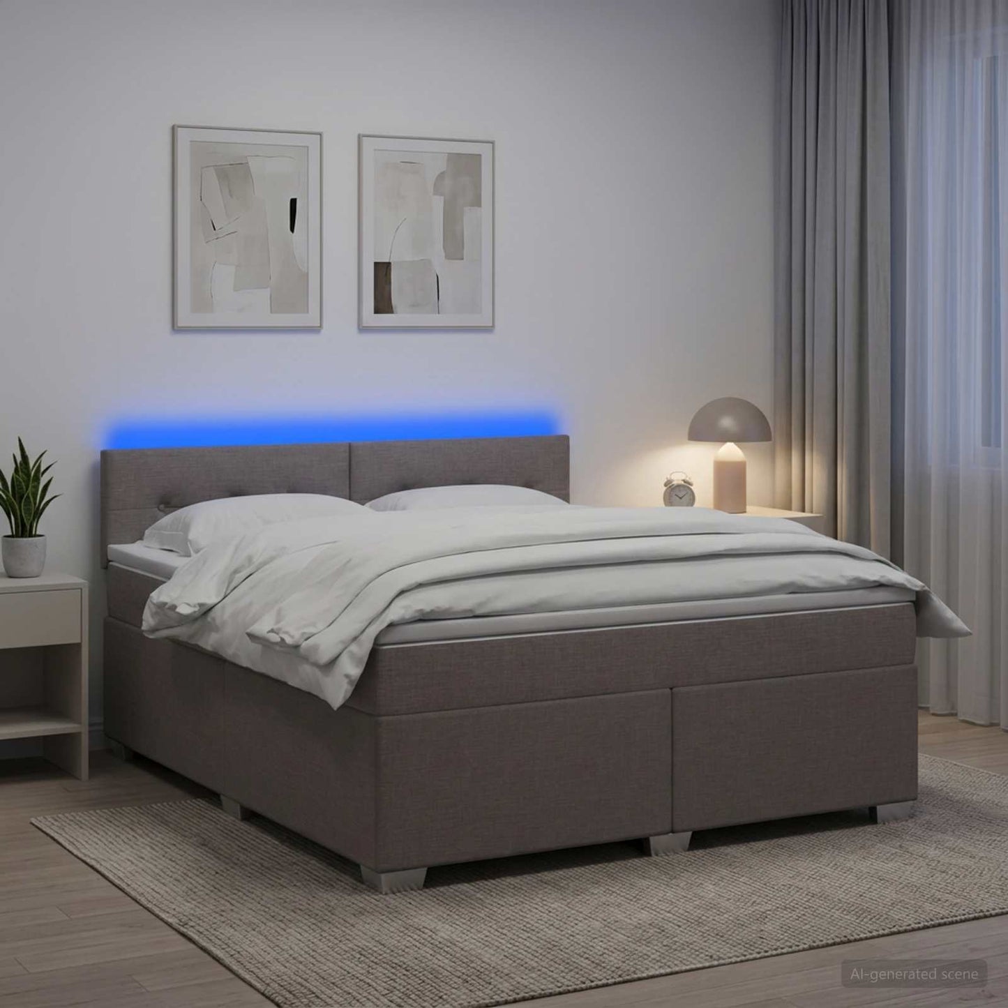 vidaXL Κρεβάτι Box Spring με Στρώμα και LED Taupe 140 x 200 cm Ύφασμα