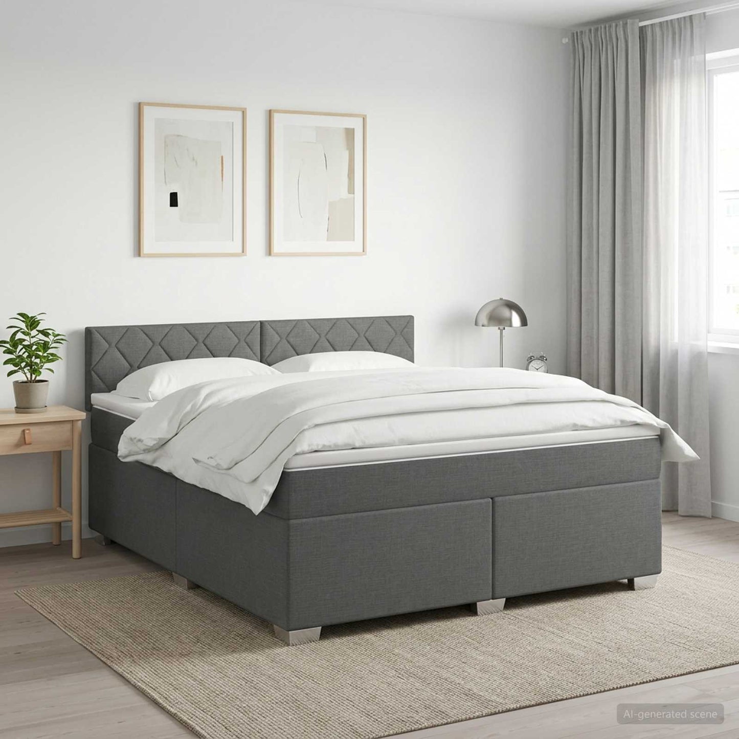 vidaXL Κρεβάτι Box Spring με Στρώμα και LED Σκούρο Γκρι 180 x 200 cm