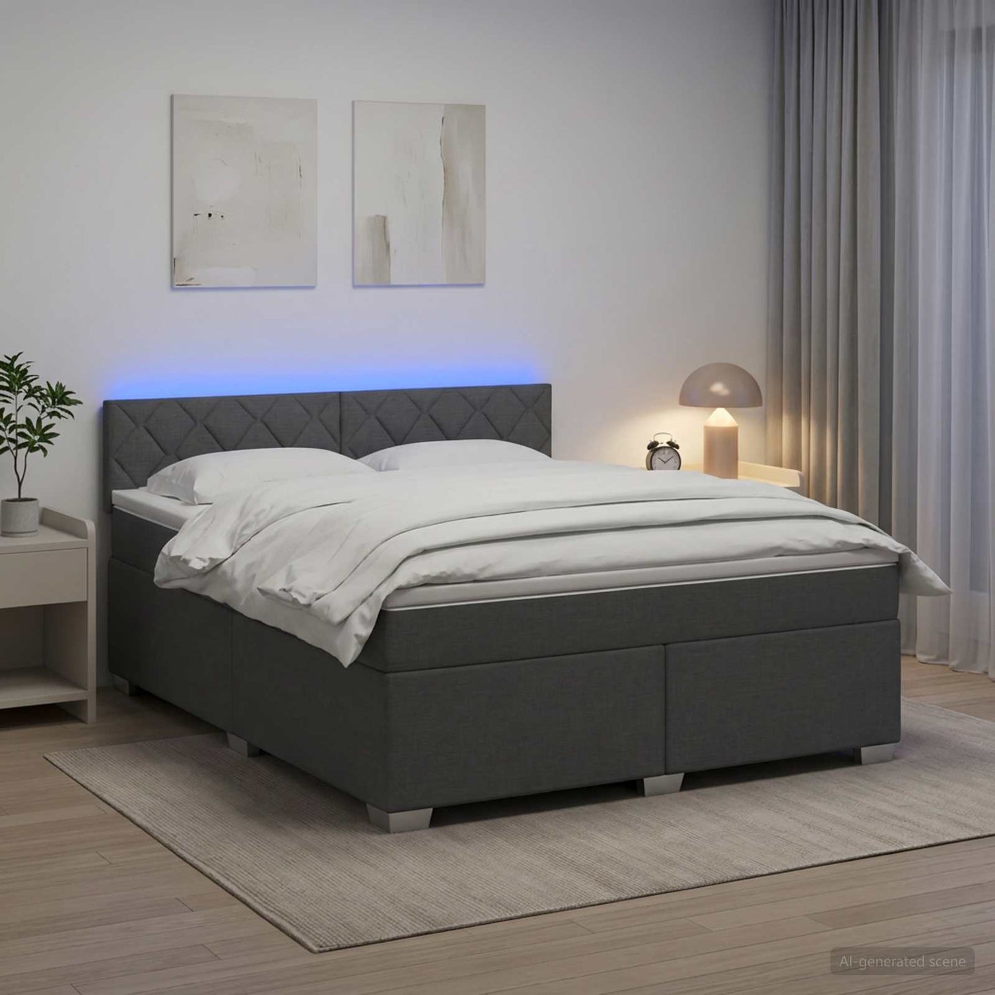 vidaXL Κρεβάτι Box Spring με Στρώμα και LED Σκούρο Γκρι 140 x 200 cm