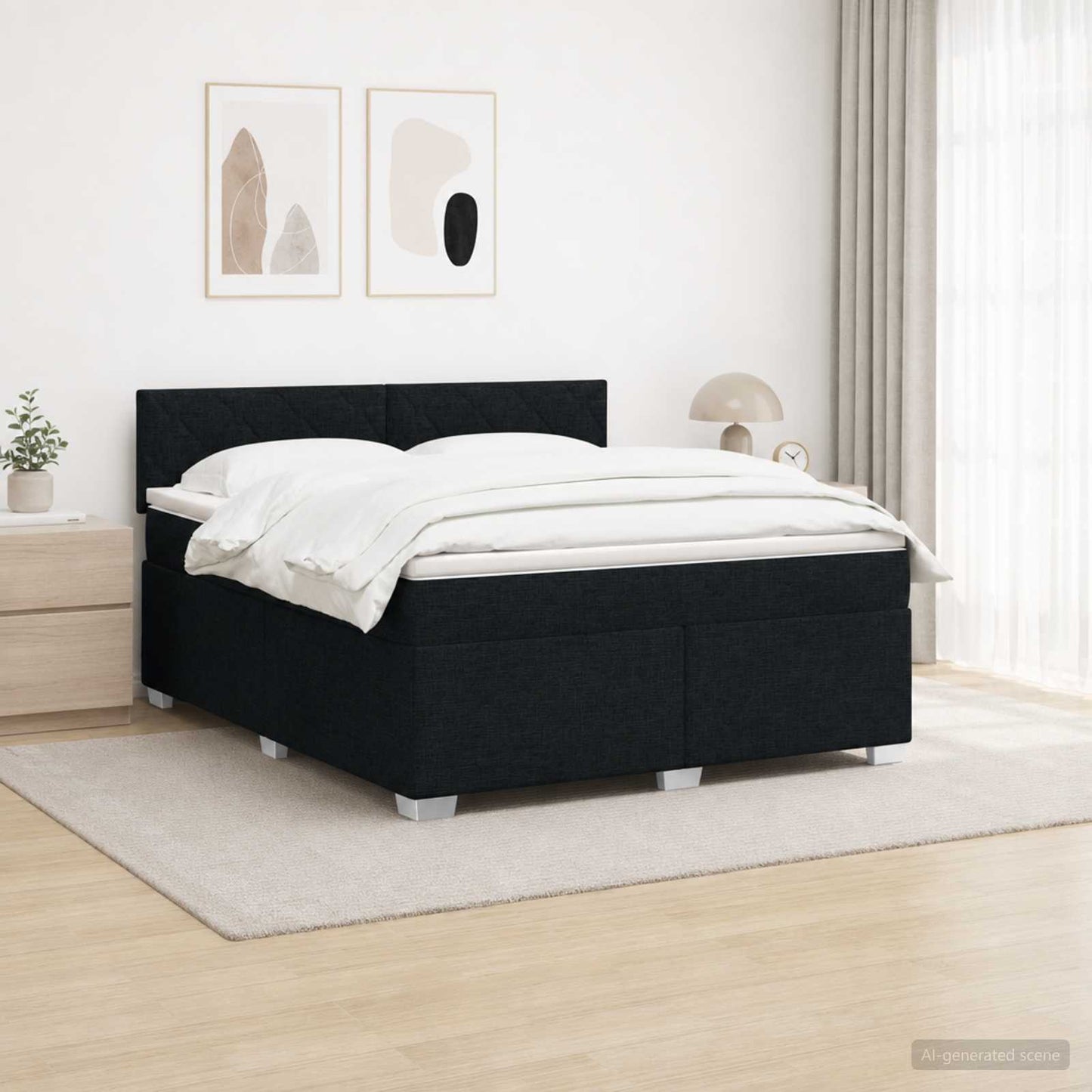 vidaXL Κρεβάτι Box Spring με Στρώμα και LED Μαύρο 140 x 200 cm Ύφασμα