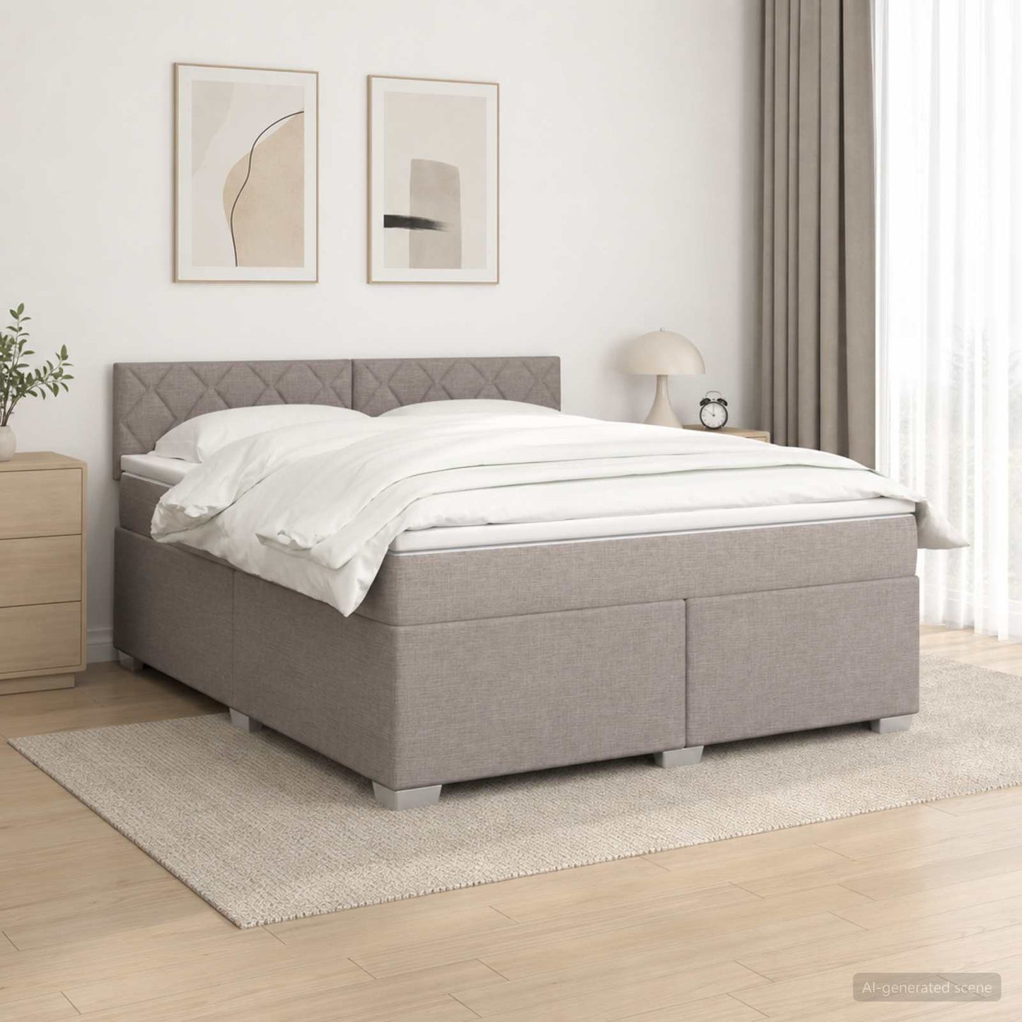 vidaXL Κρεβάτι Box Spring με Στρώμα και LED Taupe 160 x 200 cm Ύφασμα