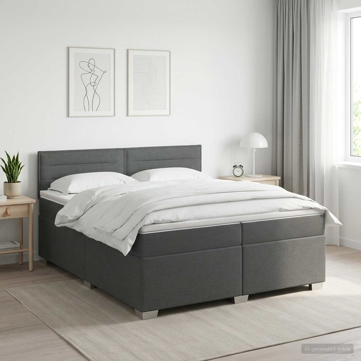 vidaXL Κρεβάτι Box Spring με Στρώμα και LED Σκούρο Γκρι 200 x 200 cm