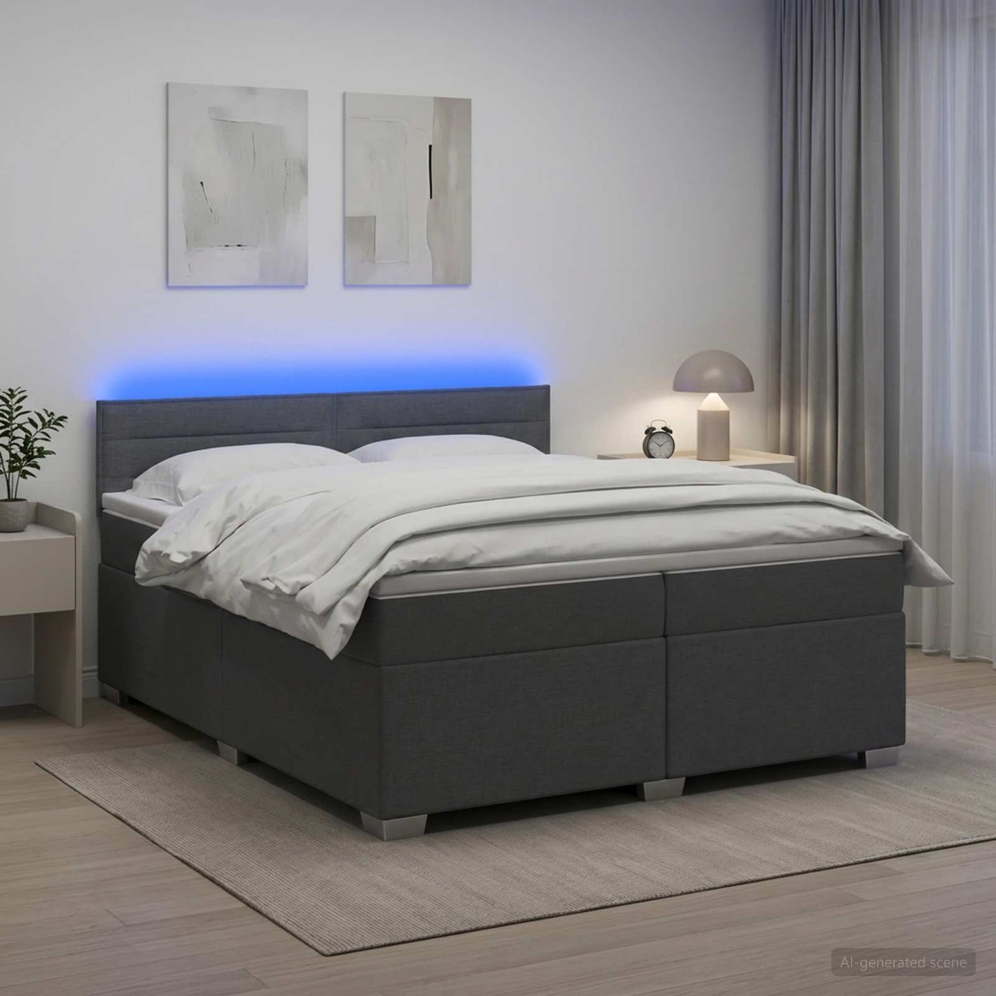 vidaXL Κρεβάτι Box Spring με Στρώμα και LED Σκούρο Γκρι 200 x 200 cm