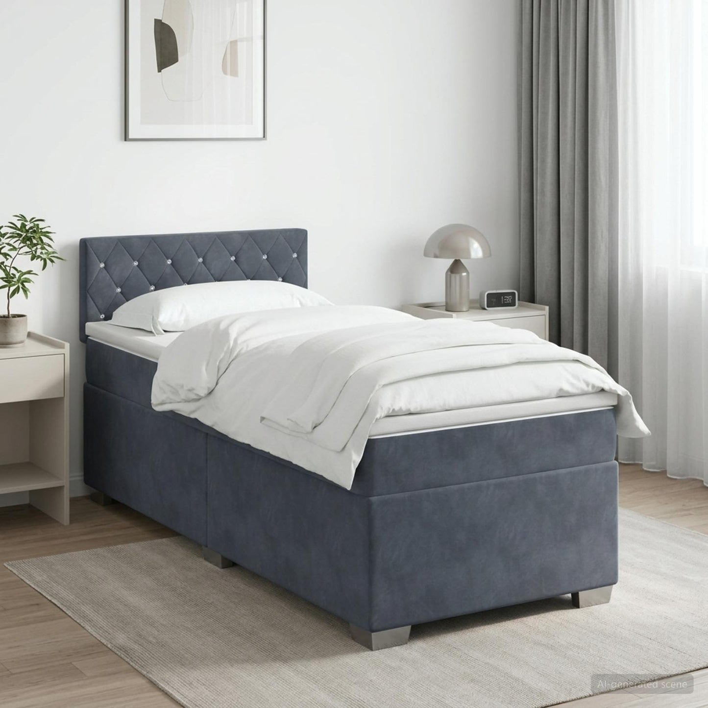 vidaXL Κρεβάτι Box Spring με Στρώμα και LED Σκούρο Γκρι 100 x 200 cm