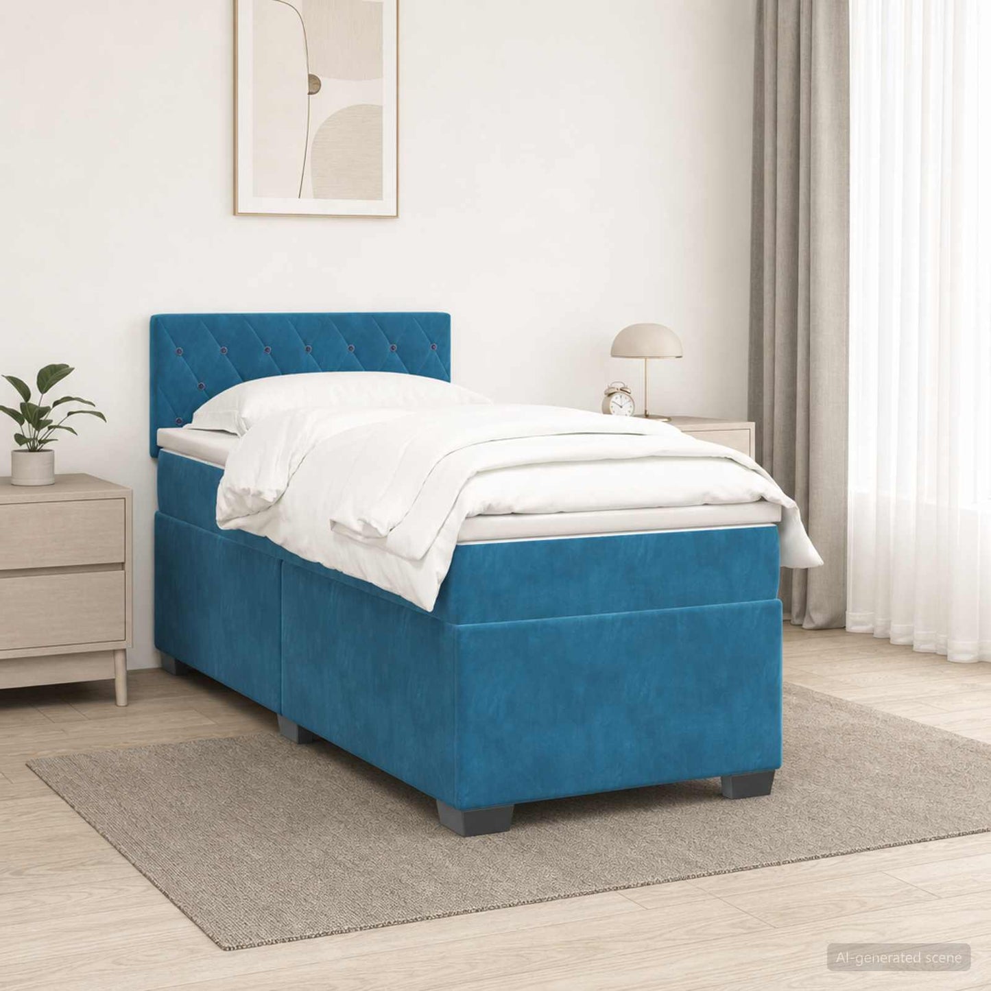 vidaXL Κρεβάτι Box Spring με Στρώμα και LED Μπλε 80 x 200 cm Βελούδο